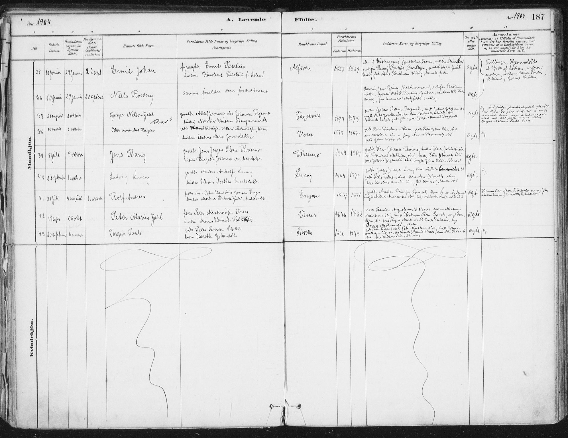 Ministerialprotokoller, klokkerbøker og fødselsregistre - Nordland, AV/SAT-A-1459/838/L0552: Parish register (official) no. 838A10, 1880-1910, p. 187