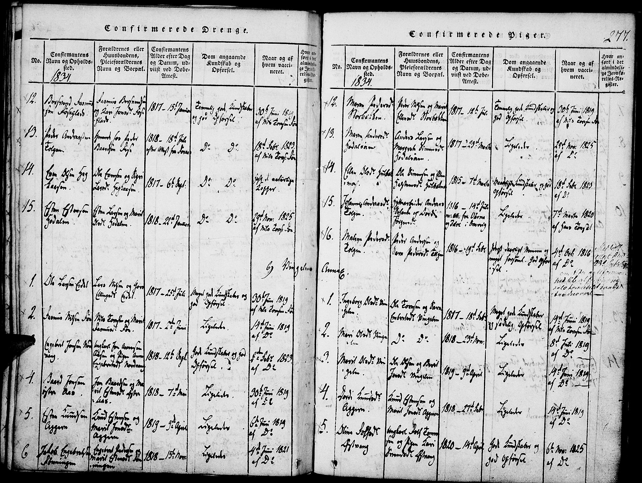Tolga prestekontor, SAH/PREST-062/K/L0004: Parish register (official) no. 4, 1815-1836, p. 277
