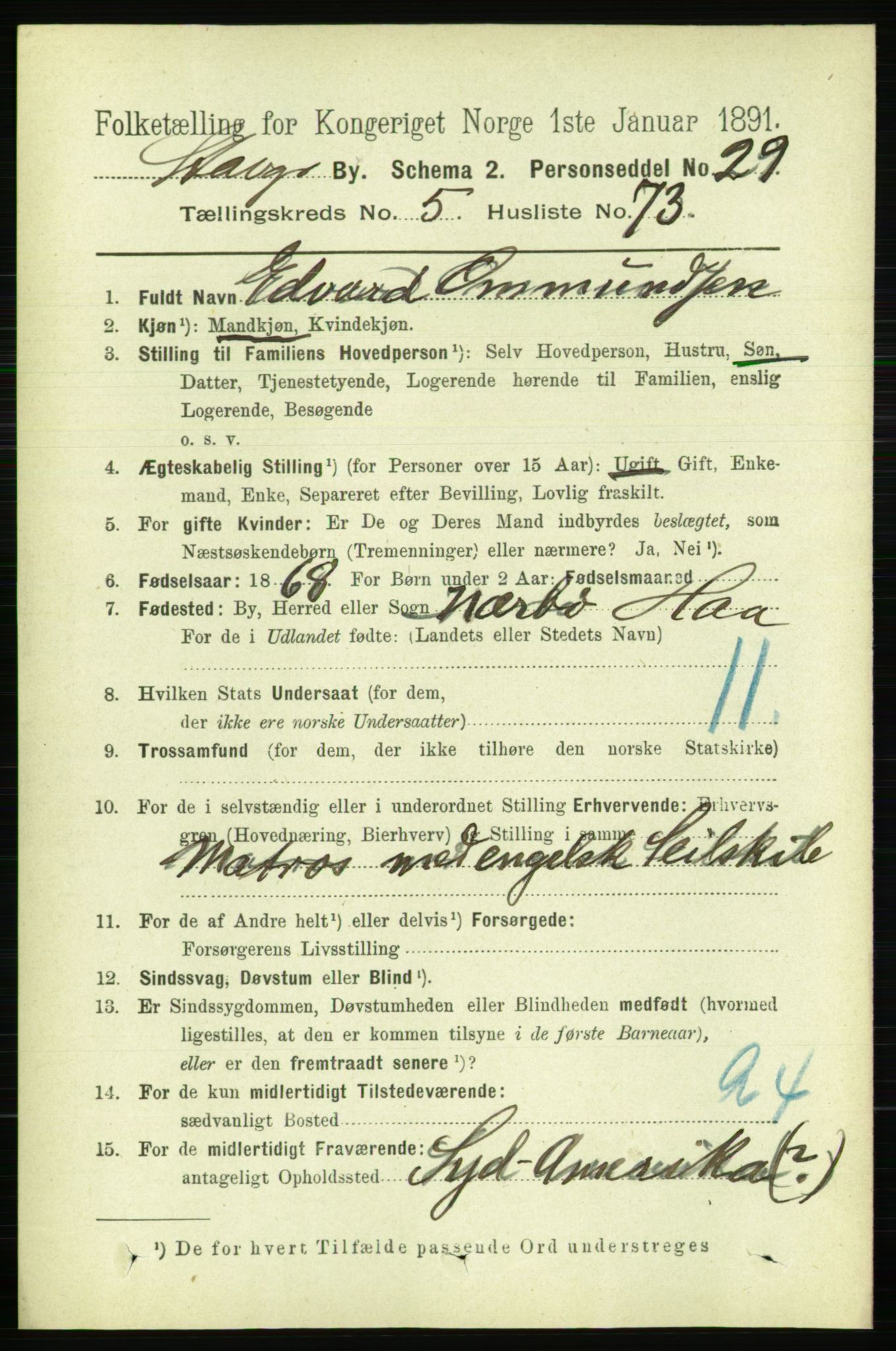 RA, 1891 census for 1103 Stavanger, 1891, p. 9731