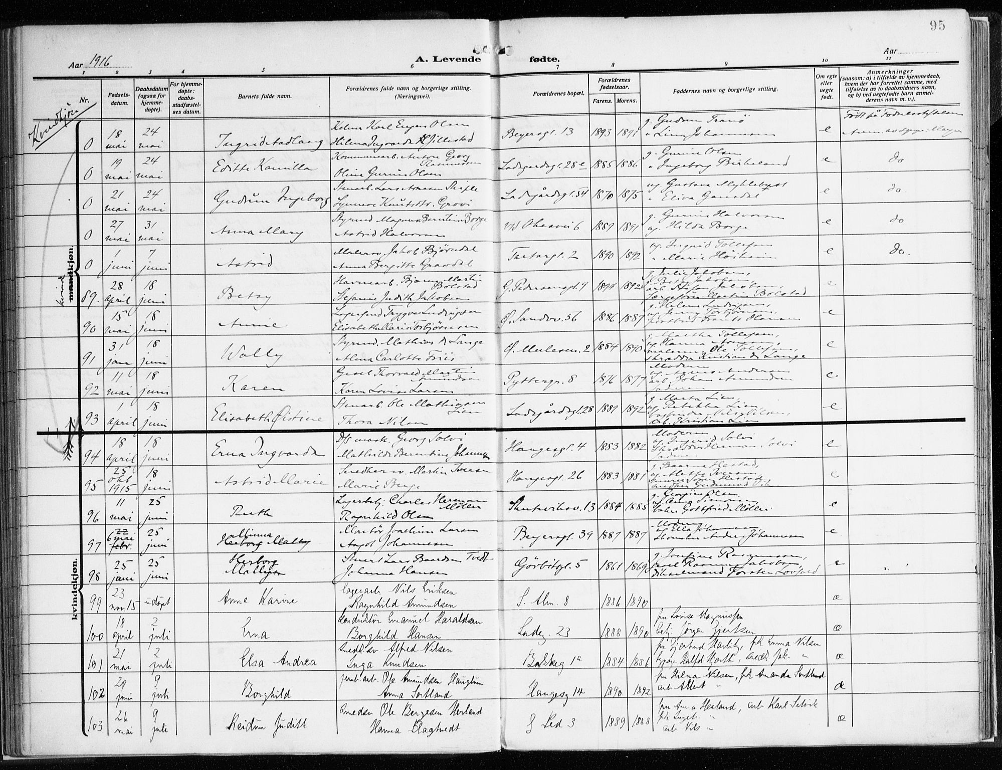 Sandviken Sokneprestembete, AV/SAB-A-77601/H/Ha/L0007: Parish register (official) no. B 4, 1912-1924, p. 95