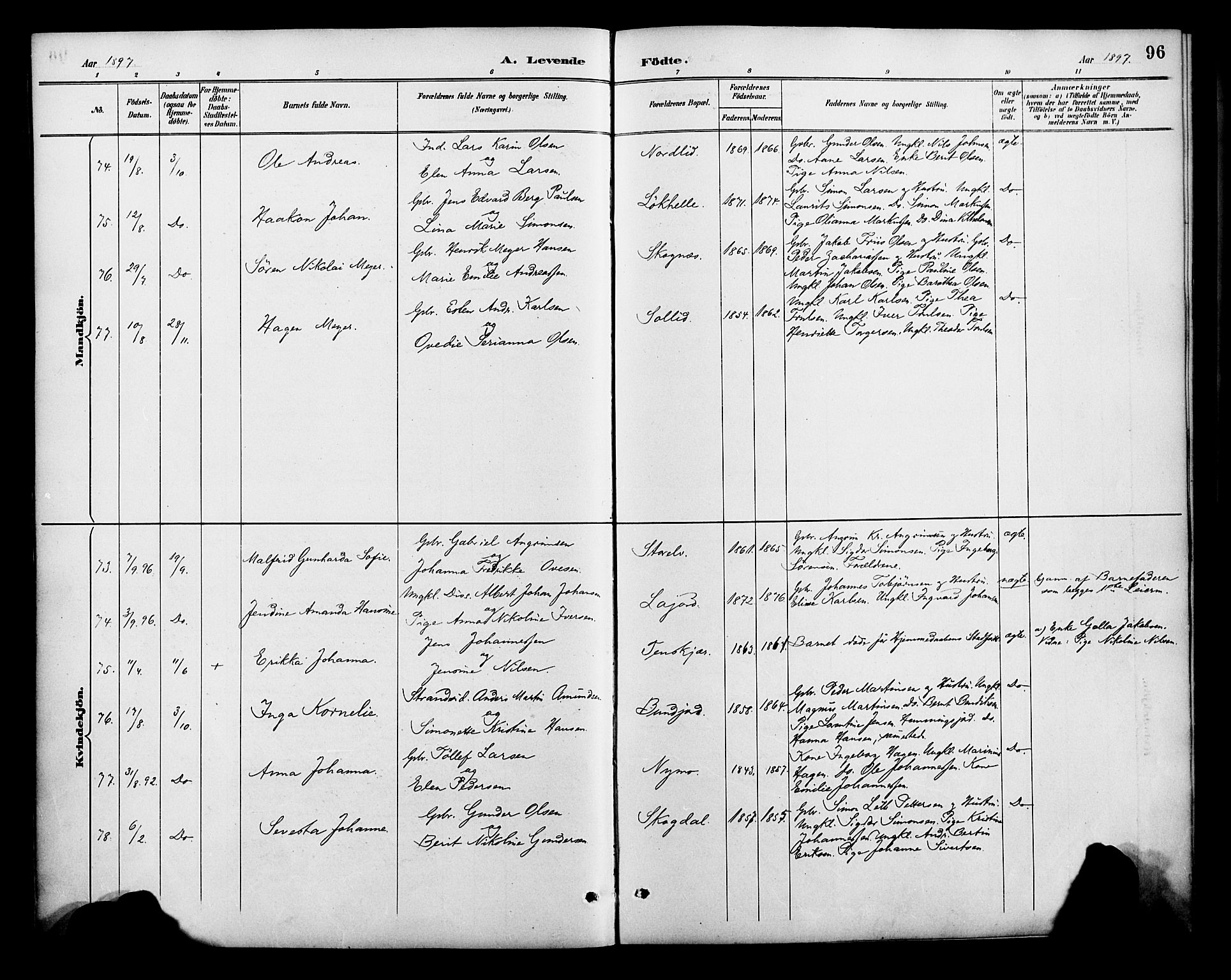 Lenvik sokneprestembete, SATØ/S-1310/H/Ha/Haa/L0013kirke: Parish register (official) no. 13, 1890-1898, p. 96