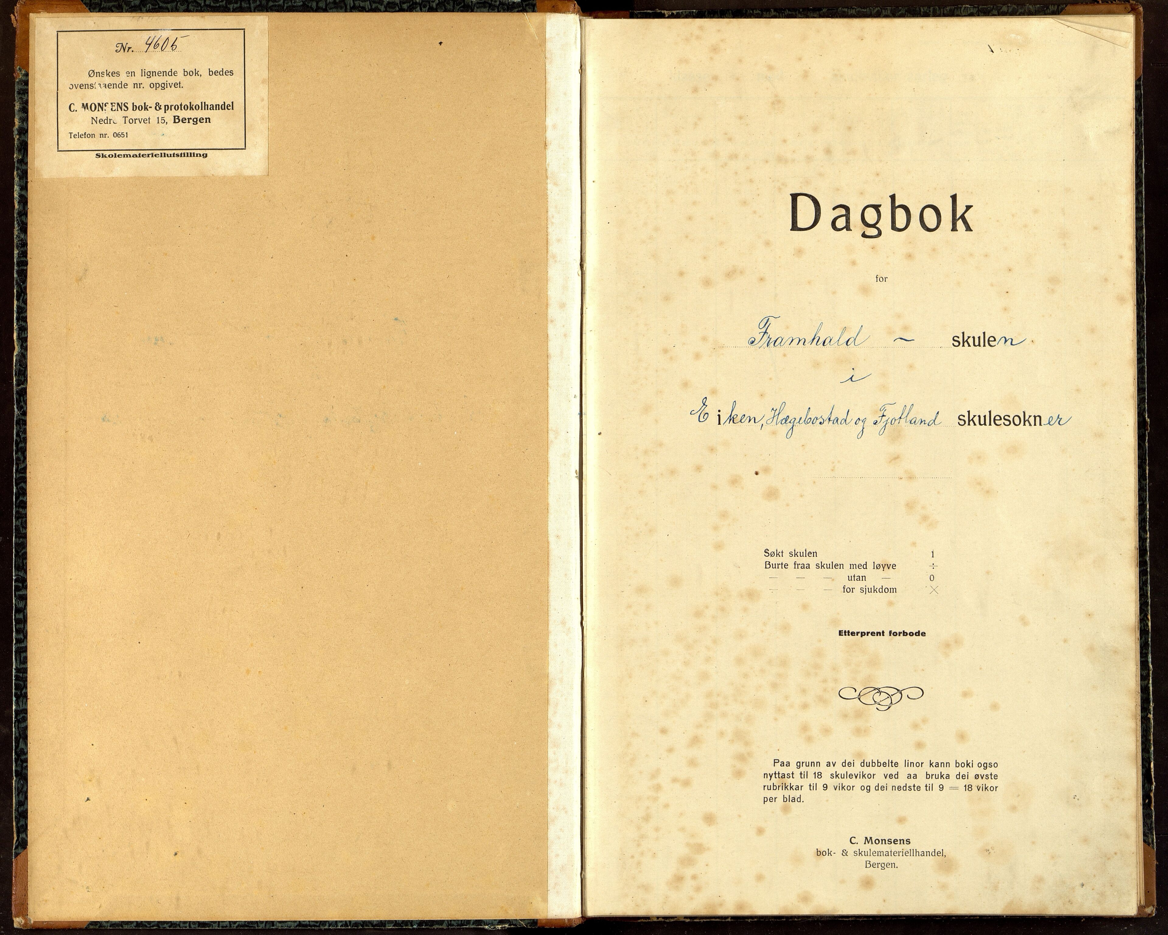 Hægebostad kommune - Hægebostad Framhaldskole, ARKSOR/1034HG555/I/L0001: Dagbok, 1922-1929