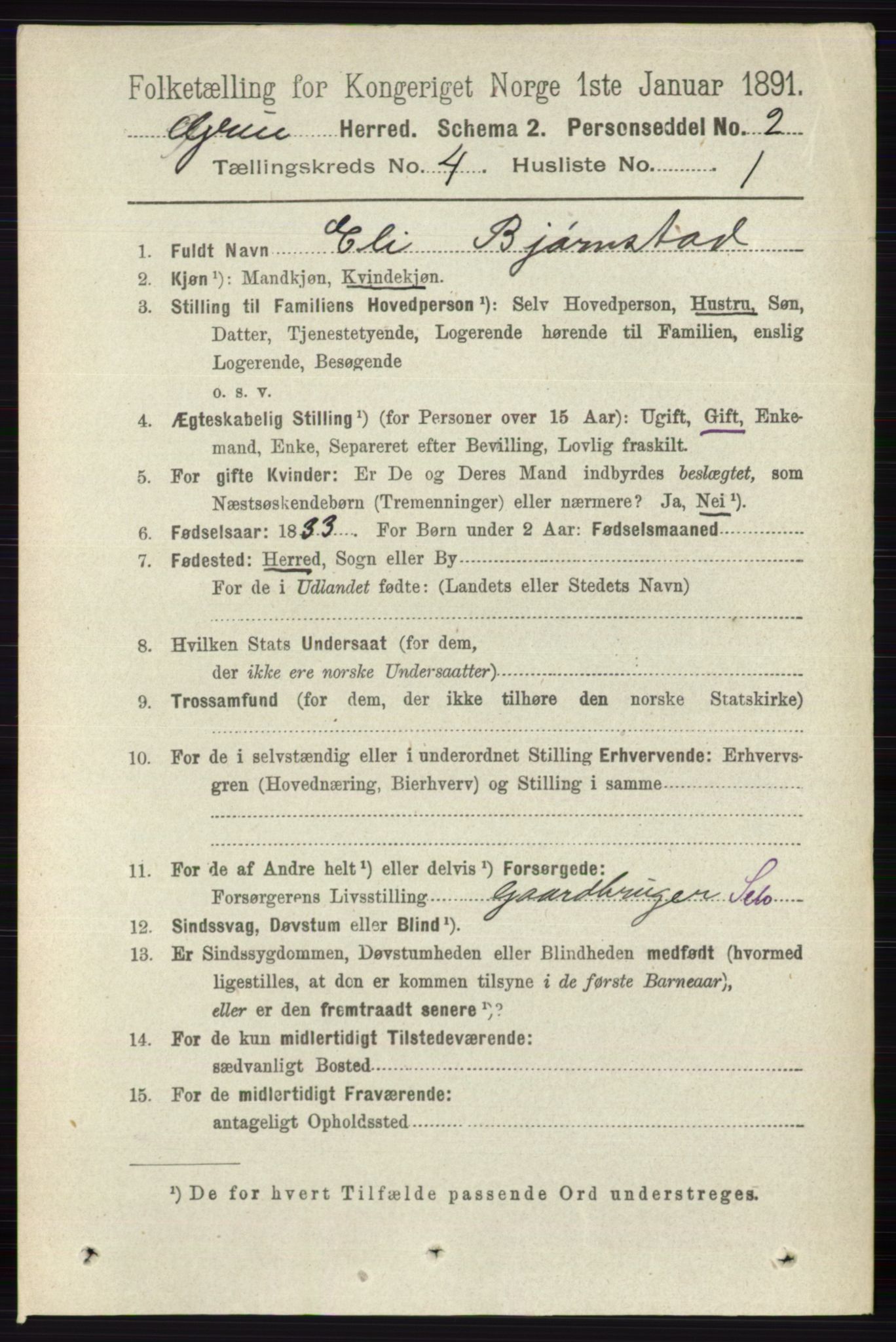 RA, 1891 census for 0423 Grue, 1891, p. 2106