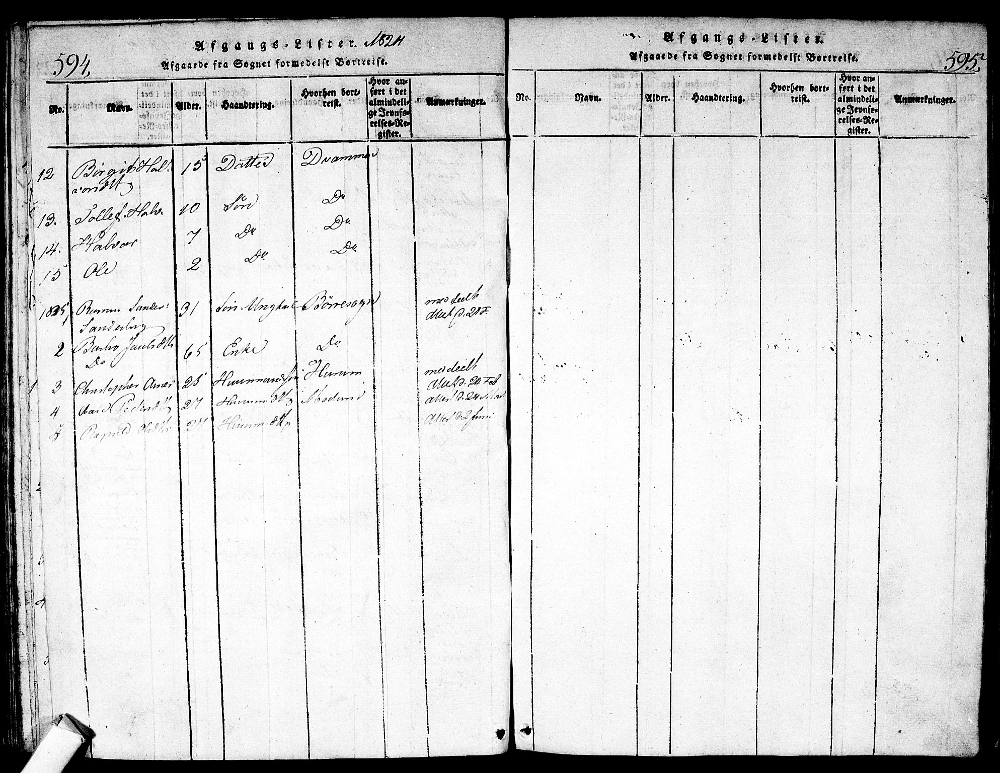 Nes kirkebøker, SAKO/A-236/F/Fa/L0007: Parish register (official) no. 7, 1815-1823, p. 594-595