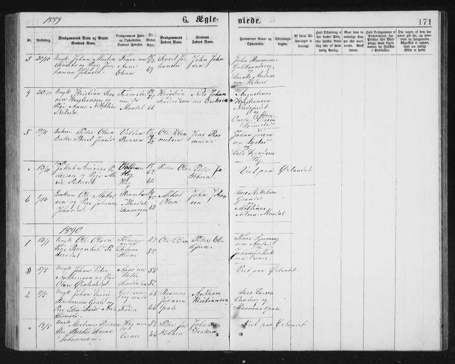 Ministerialprotokoller, klokkerbøker og fødselsregistre - Sør-Trøndelag, AV/SAT-A-1456/662/L0756: Parish register (copy) no. 662C01, 1869-1891, p. 171