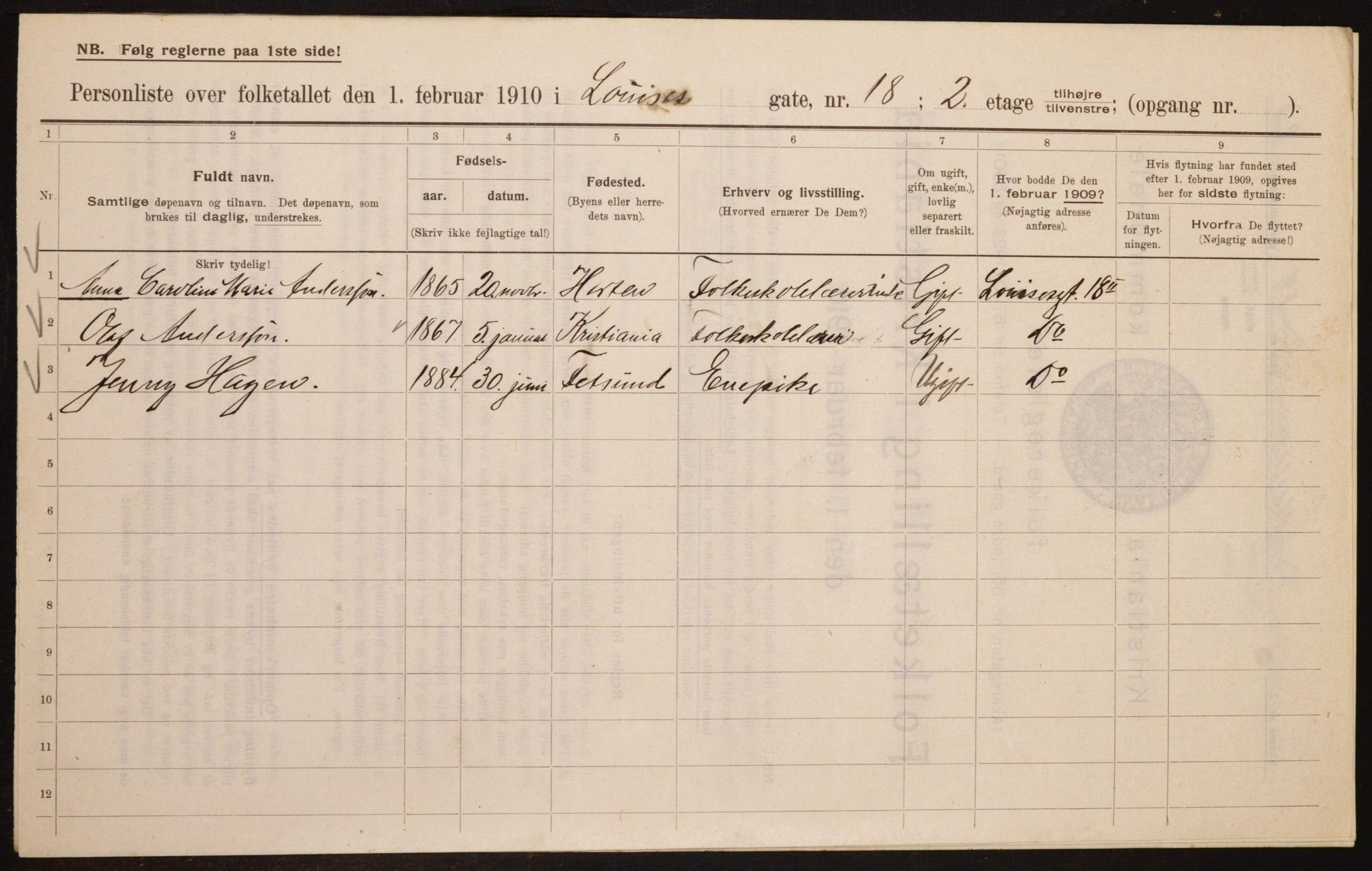 OBA, Municipal Census 1910 for Kristiania, 1910, p. 56393