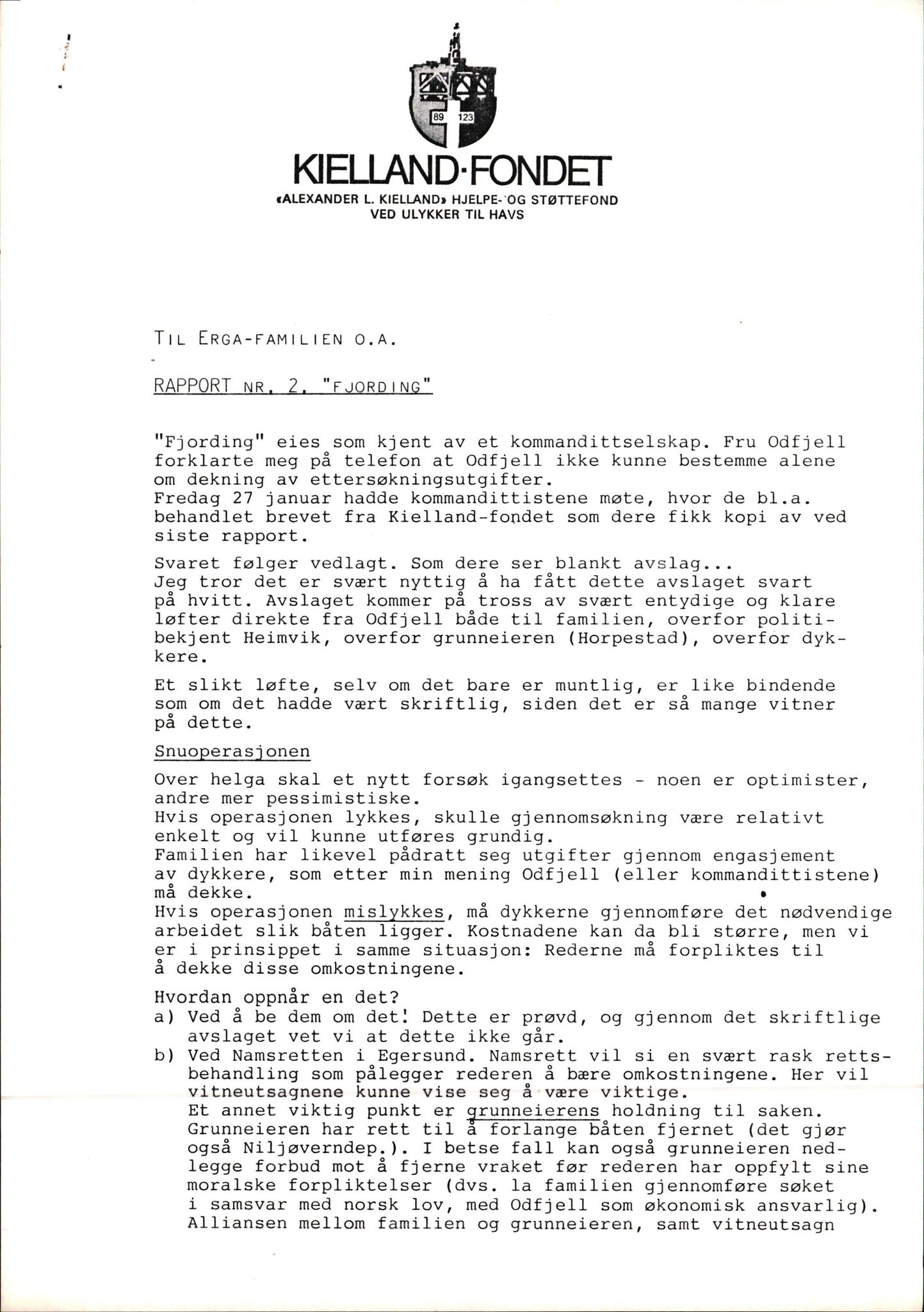 Pa 1660 - Kielland- fondet, AV/SAST-A-102242/X/Xa/L0001: Rapport til overlevende og etterlatte/ Kielland Bulletin, 1980-1998