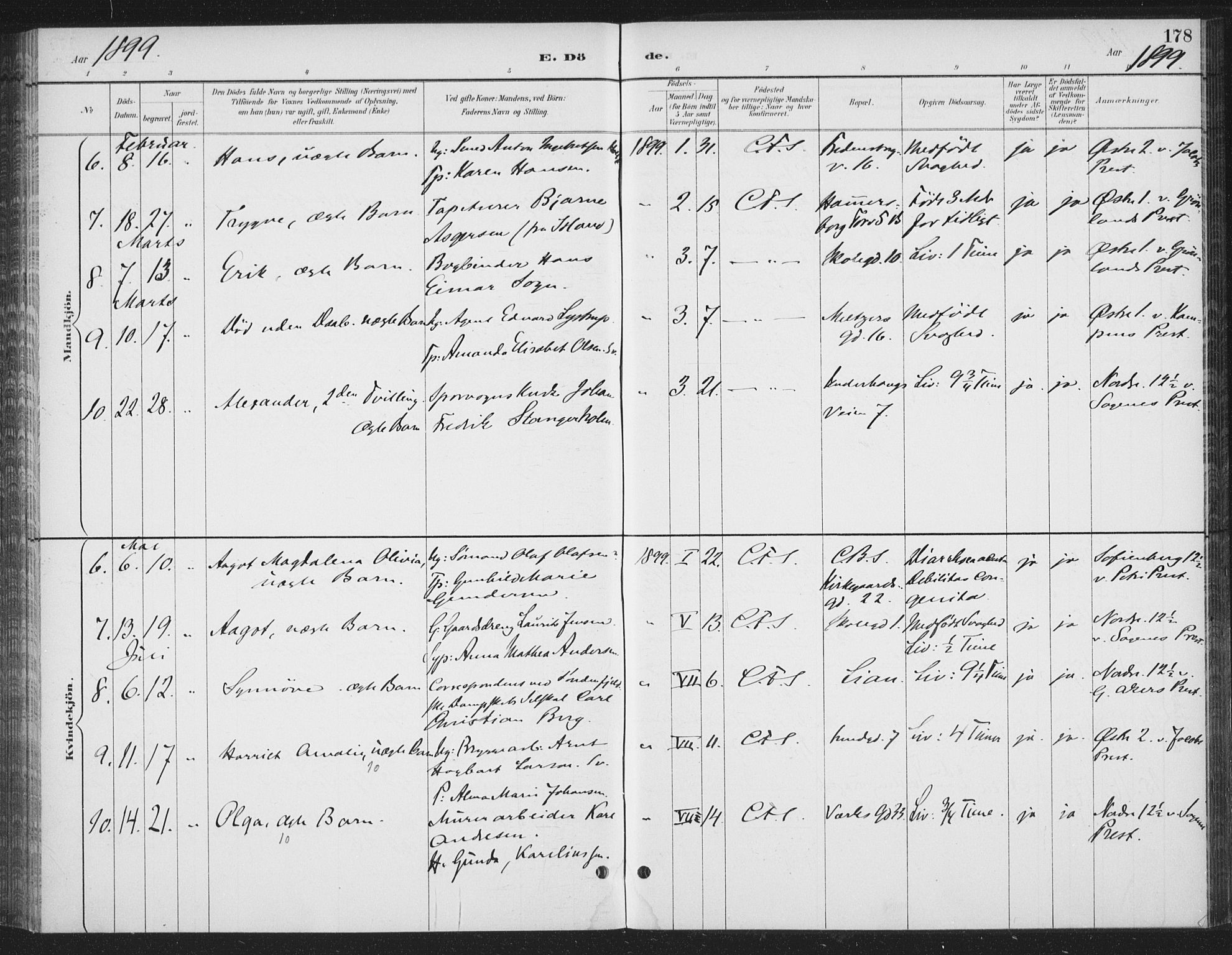 Rikshospitalet prestekontor Kirkebøker, AV/SAO-A-10309b/F/L0010: Parish register (official) no. 10, 1888-1912, p. 178