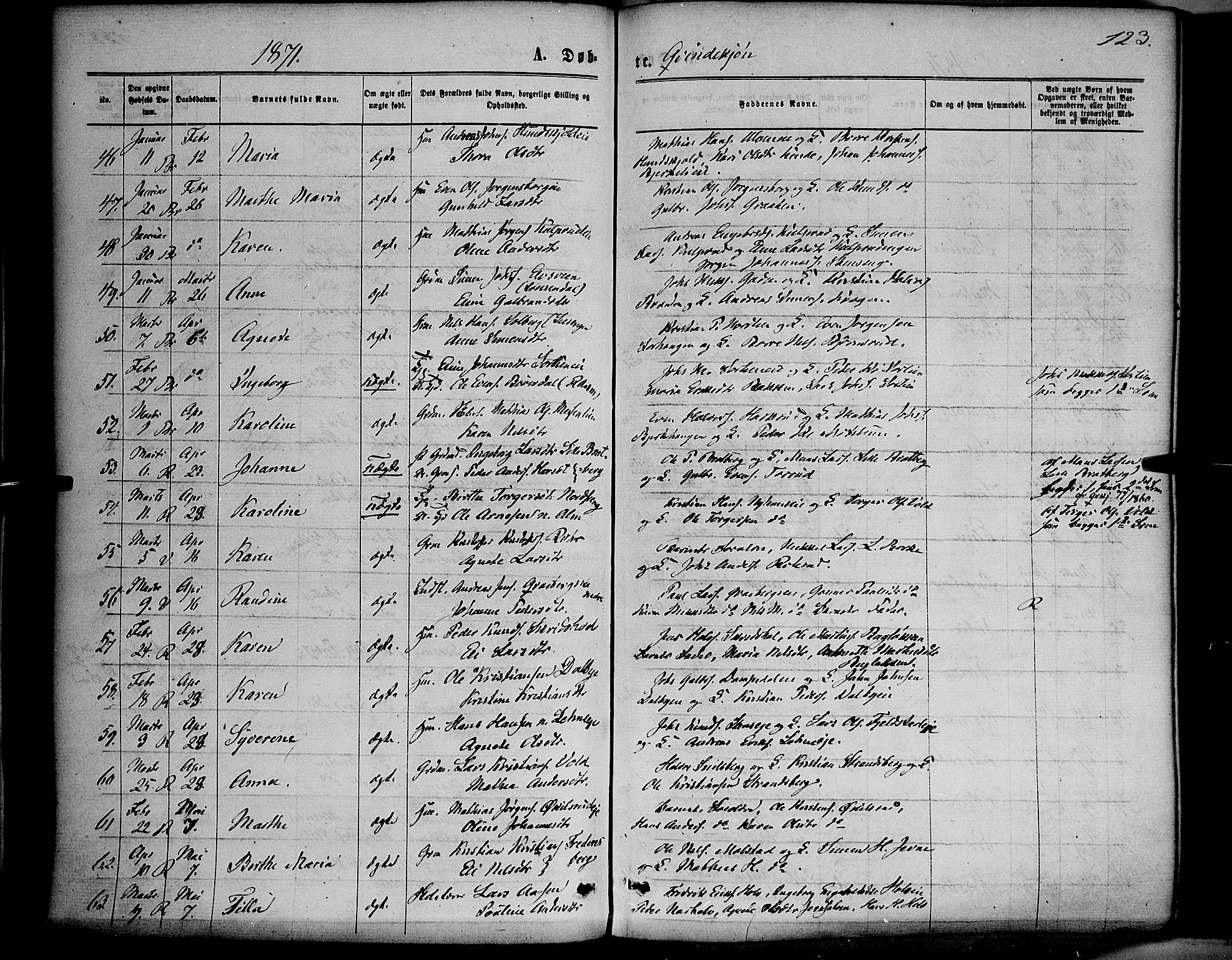 Ringsaker prestekontor, AV/SAH-PREST-014/K/Ka/L0011: Parish register (official) no. 11, 1870-1878, p. 123