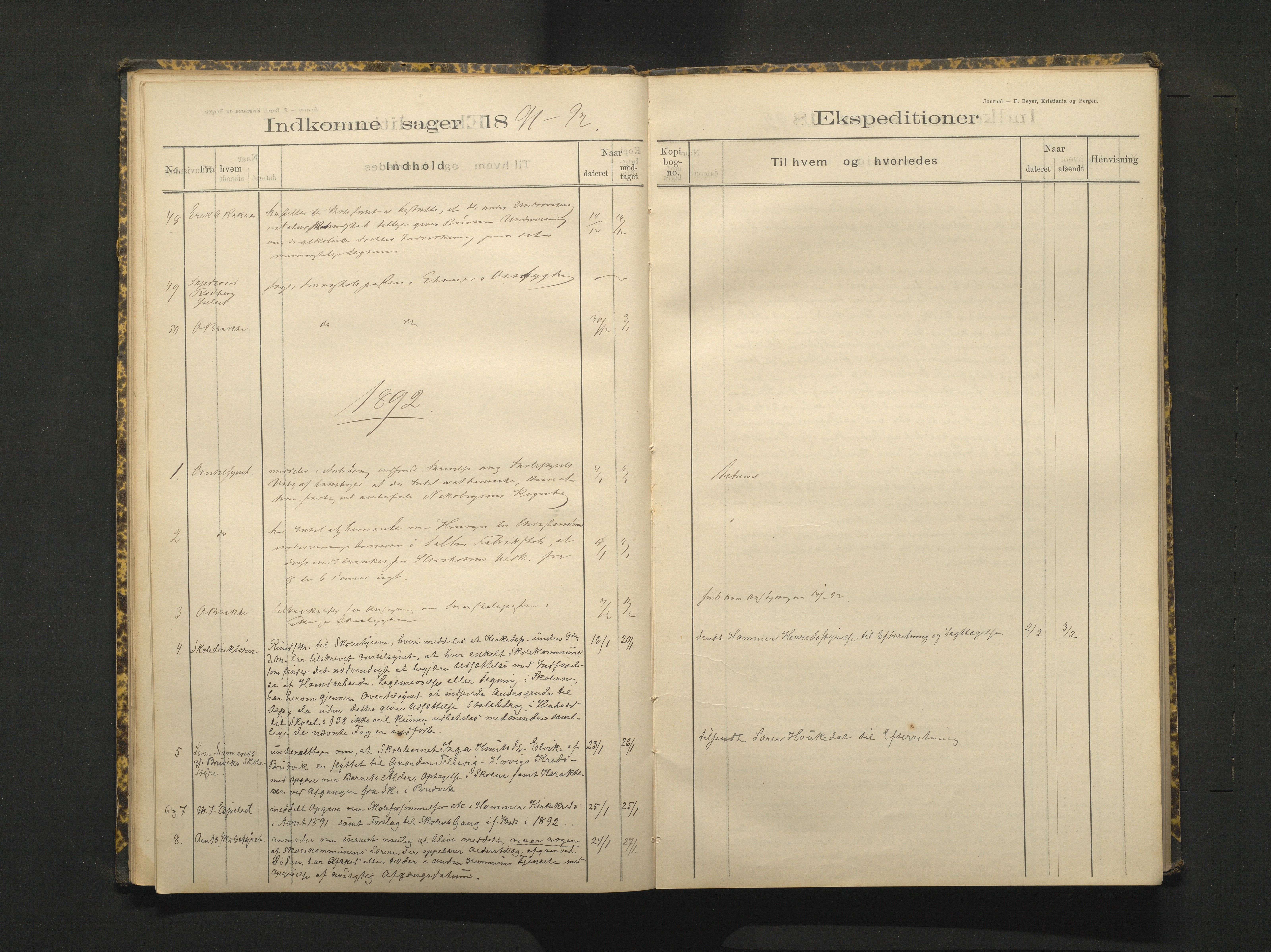 Hamre kommune. Skulestyret, IKAH/1254-211/C/Ca/L0002: Postjournal for Hamre skulestyre, 1890-1901