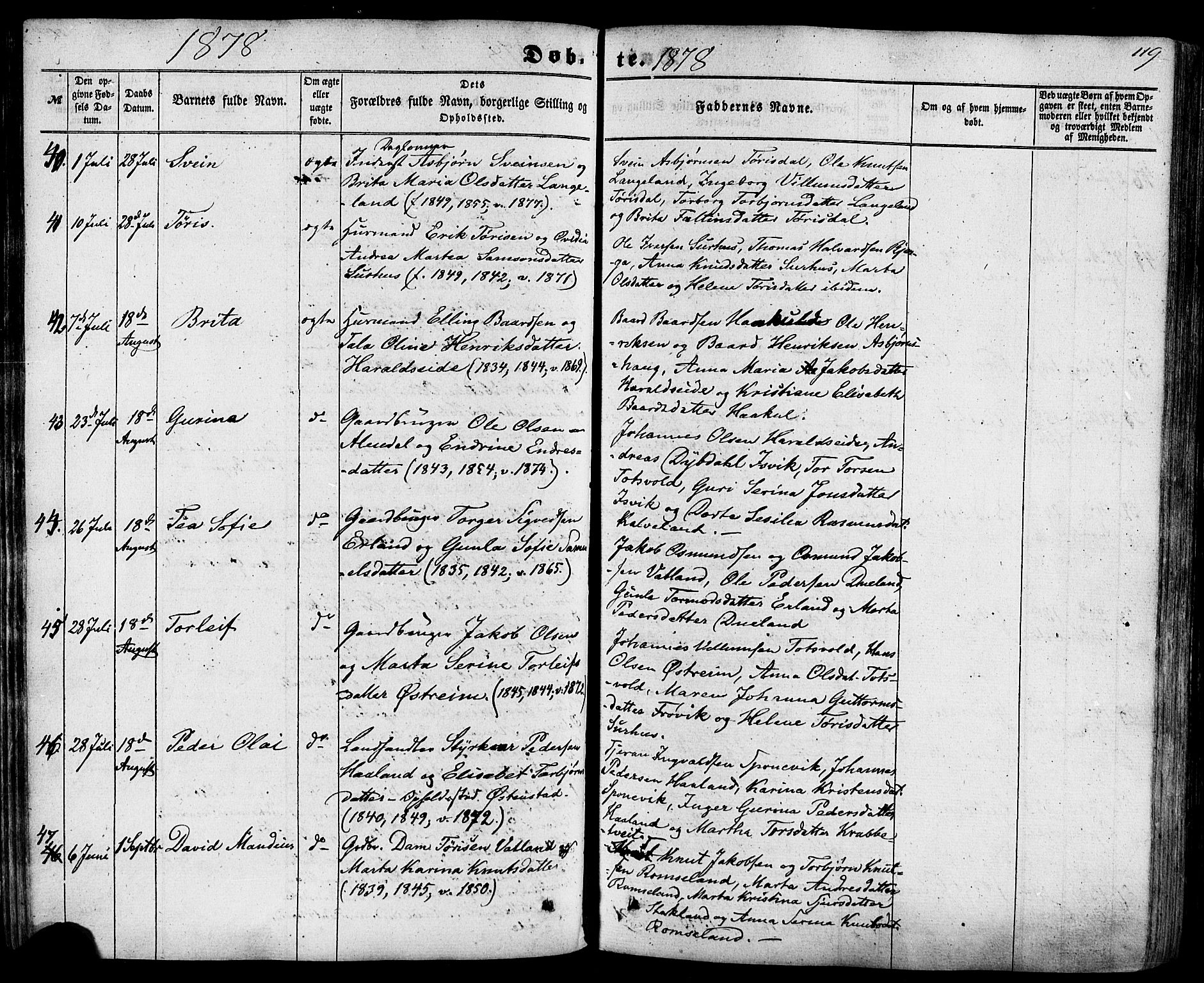 Skjold sokneprestkontor, AV/SAST-A-101847/H/Ha/Haa/L0008: Parish register (official) no. A 8, 1856-1882, p. 119
