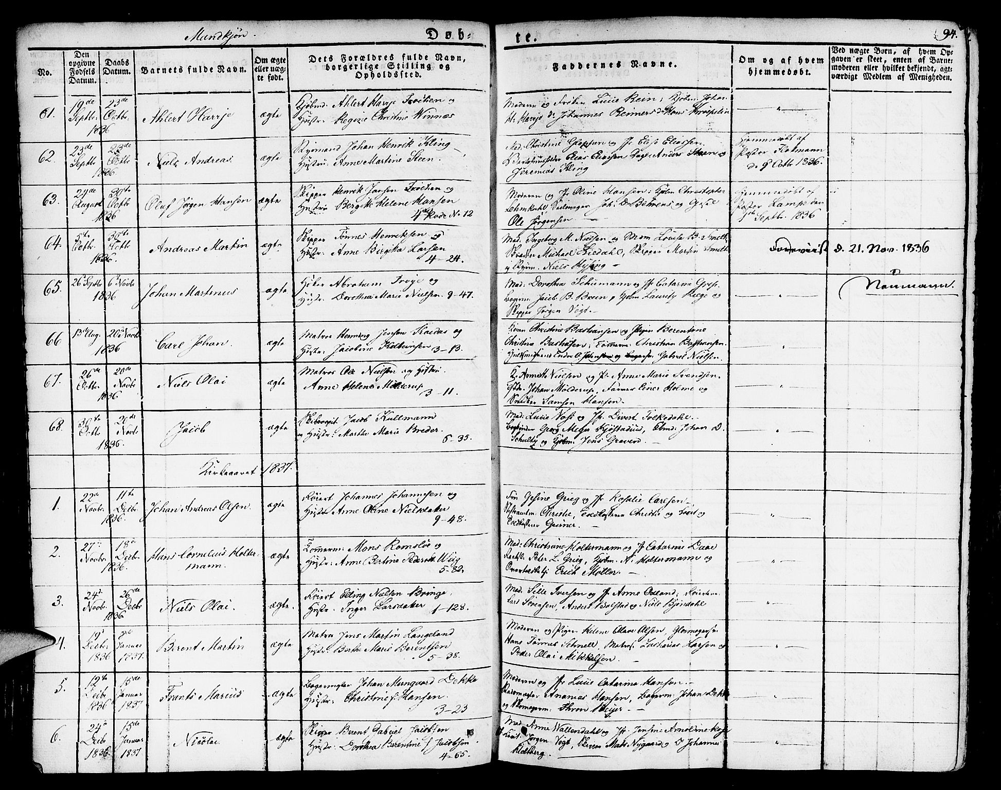 Nykirken Sokneprestembete, SAB/A-77101/H/Haa/L0012: Parish register (official) no. A 12, 1821-1844, p. 94