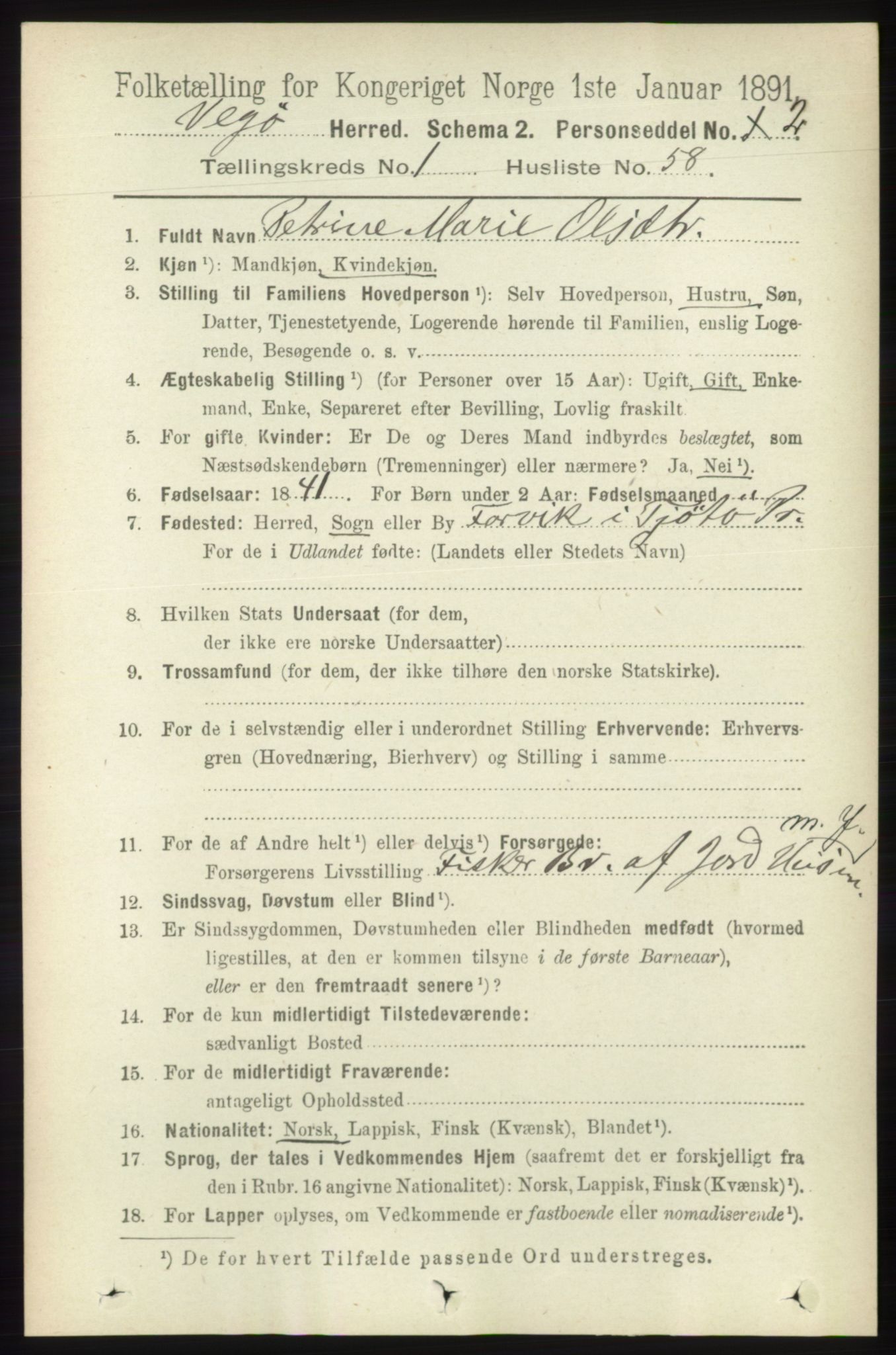 RA, 1891 census for 1815 Vega, 1891, p. 413