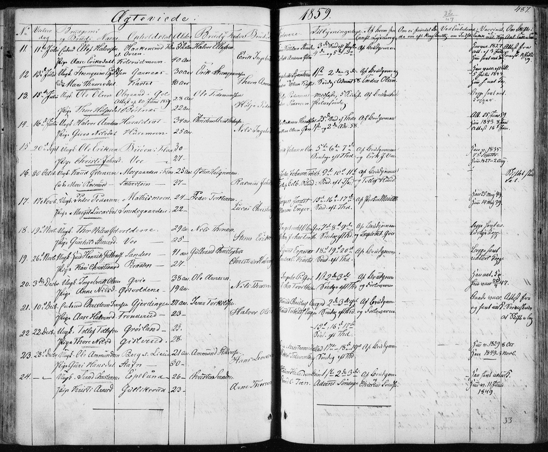 Nes kirkebøker, AV/SAKO-A-236/F/Fa/L0009: Parish register (official) no. 9, 1834-1863, p. 487