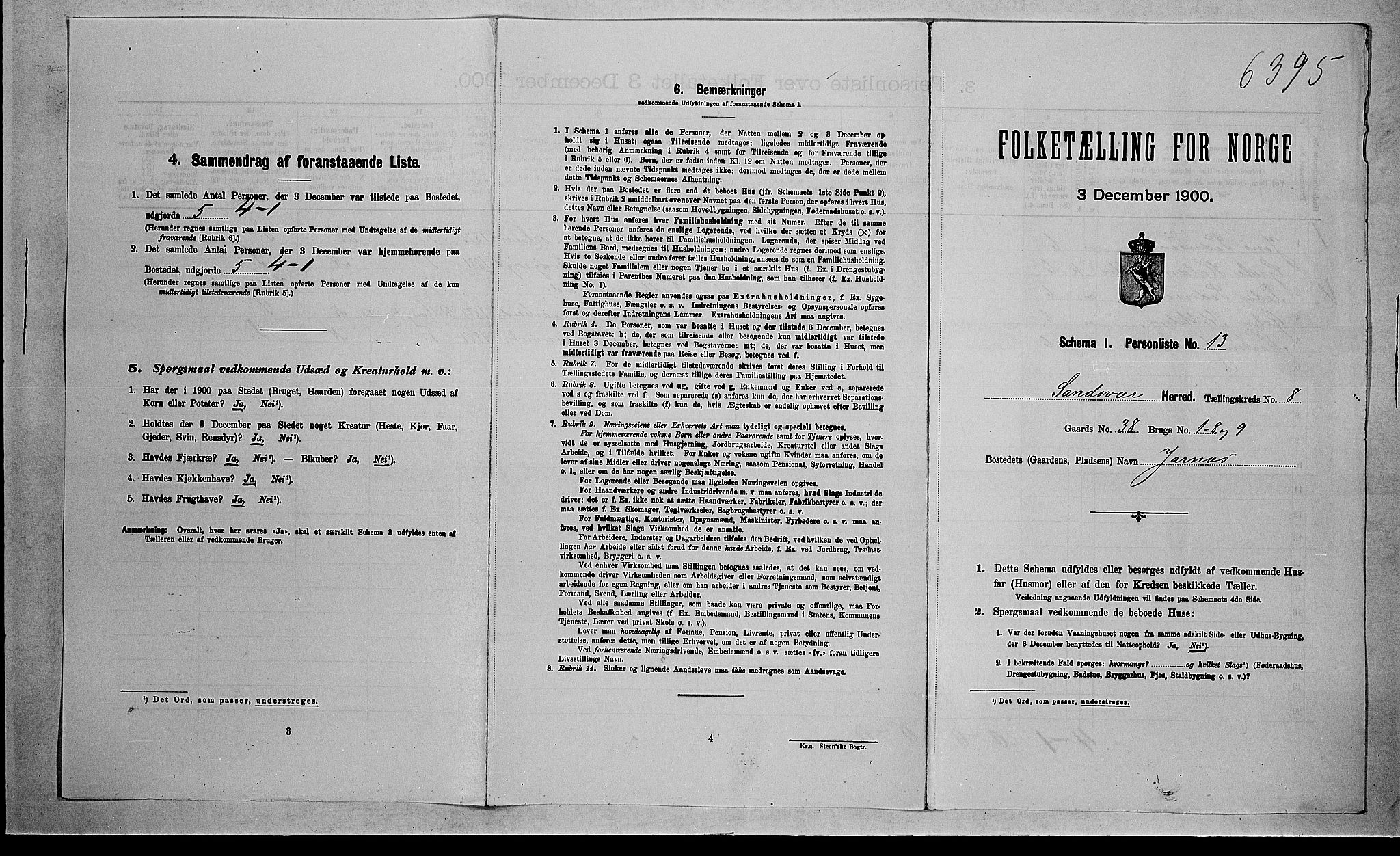 RA, 1900 census for Sandsvær, 1900, p. 1217