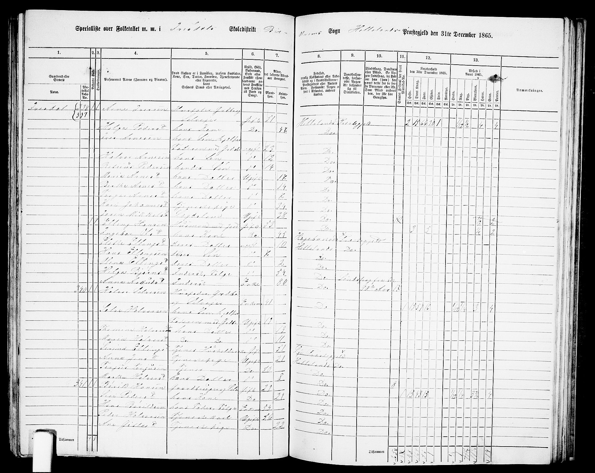 RA, 1865 census for Helleland, 1865, p. 104