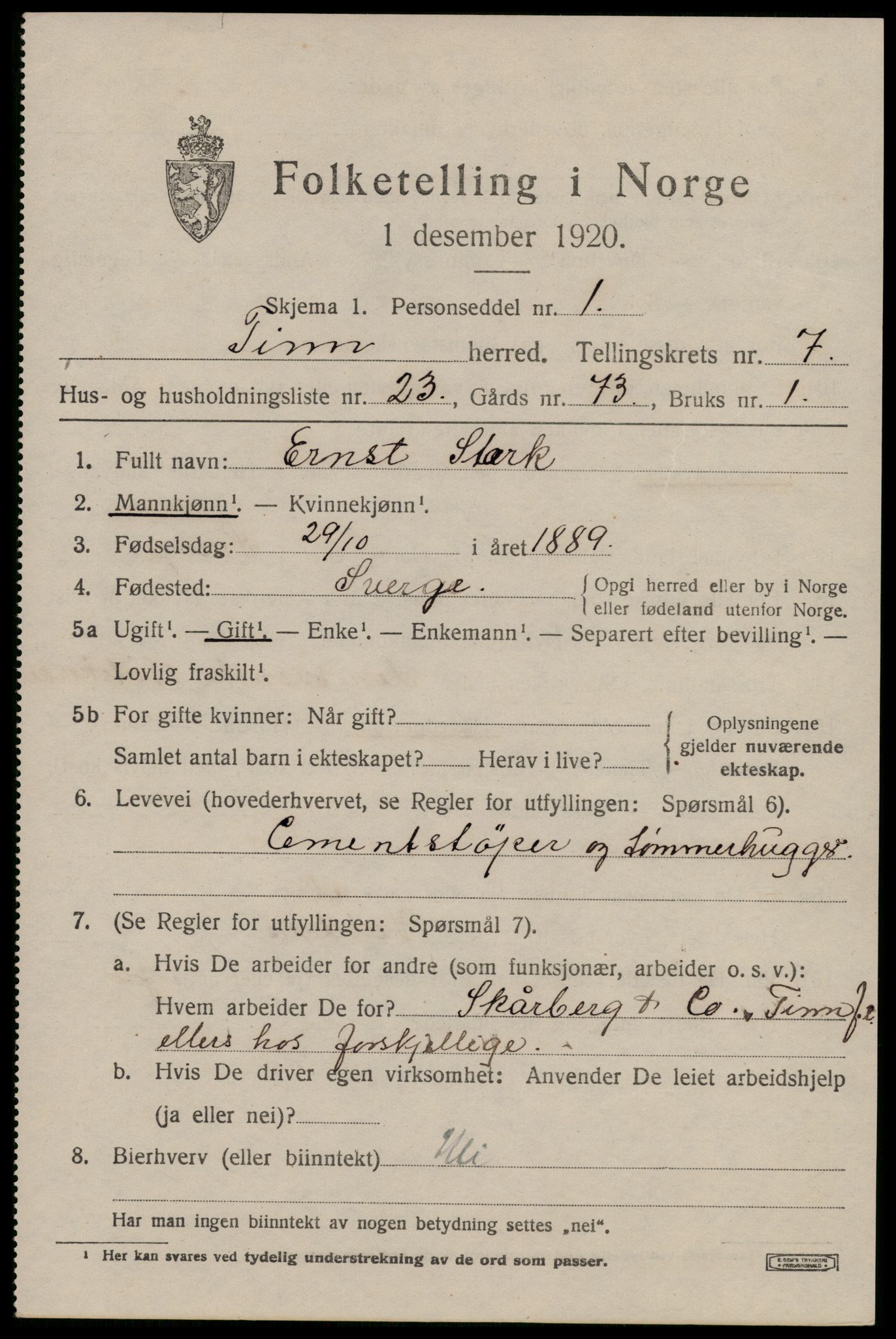 SAKO, 1920 census for Tinn, 1920, p. 5076