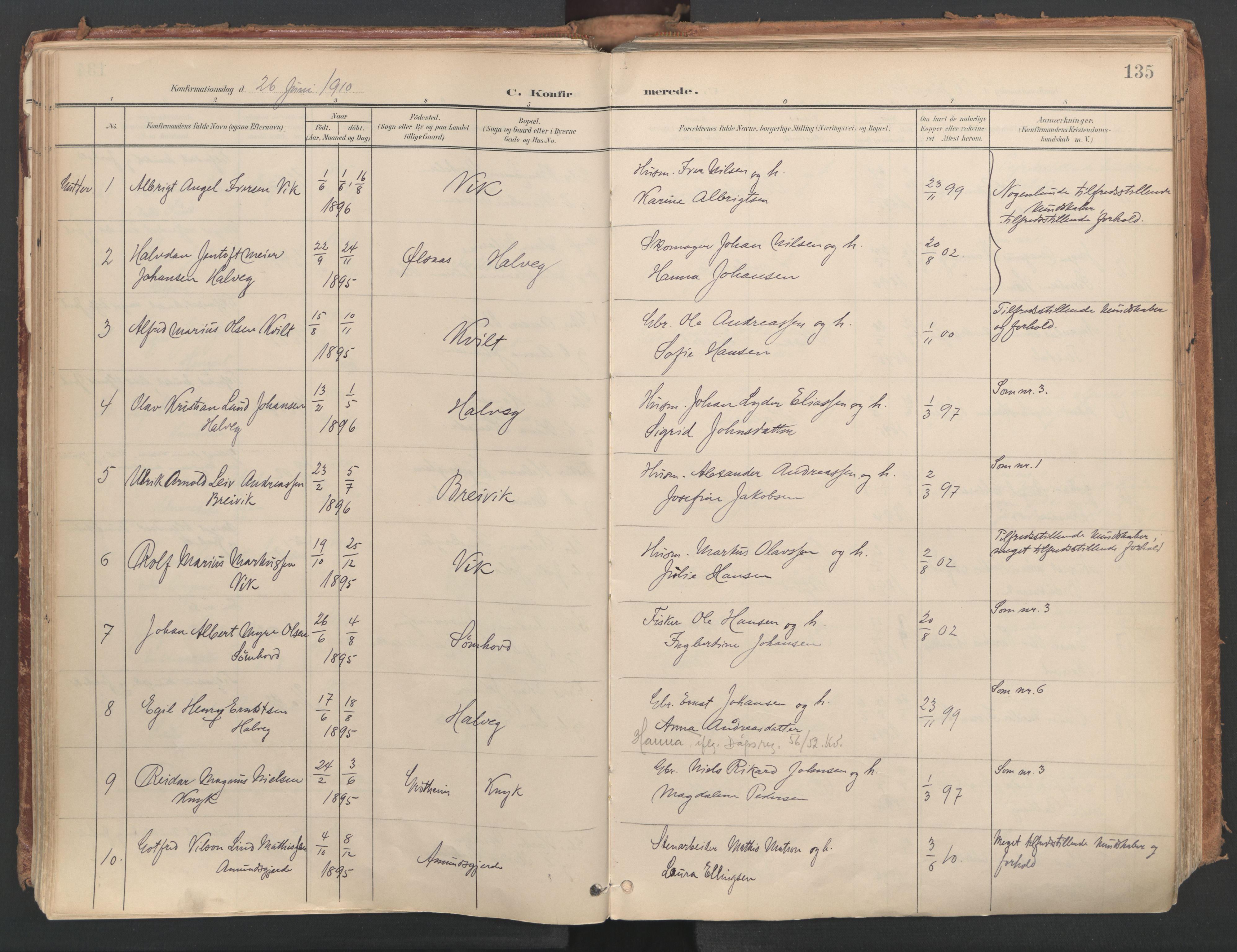 Ministerialprotokoller, klokkerbøker og fødselsregistre - Nordland, SAT/A-1459/812/L0180: Parish register (official) no. 812A09, 1901-1915, p. 135