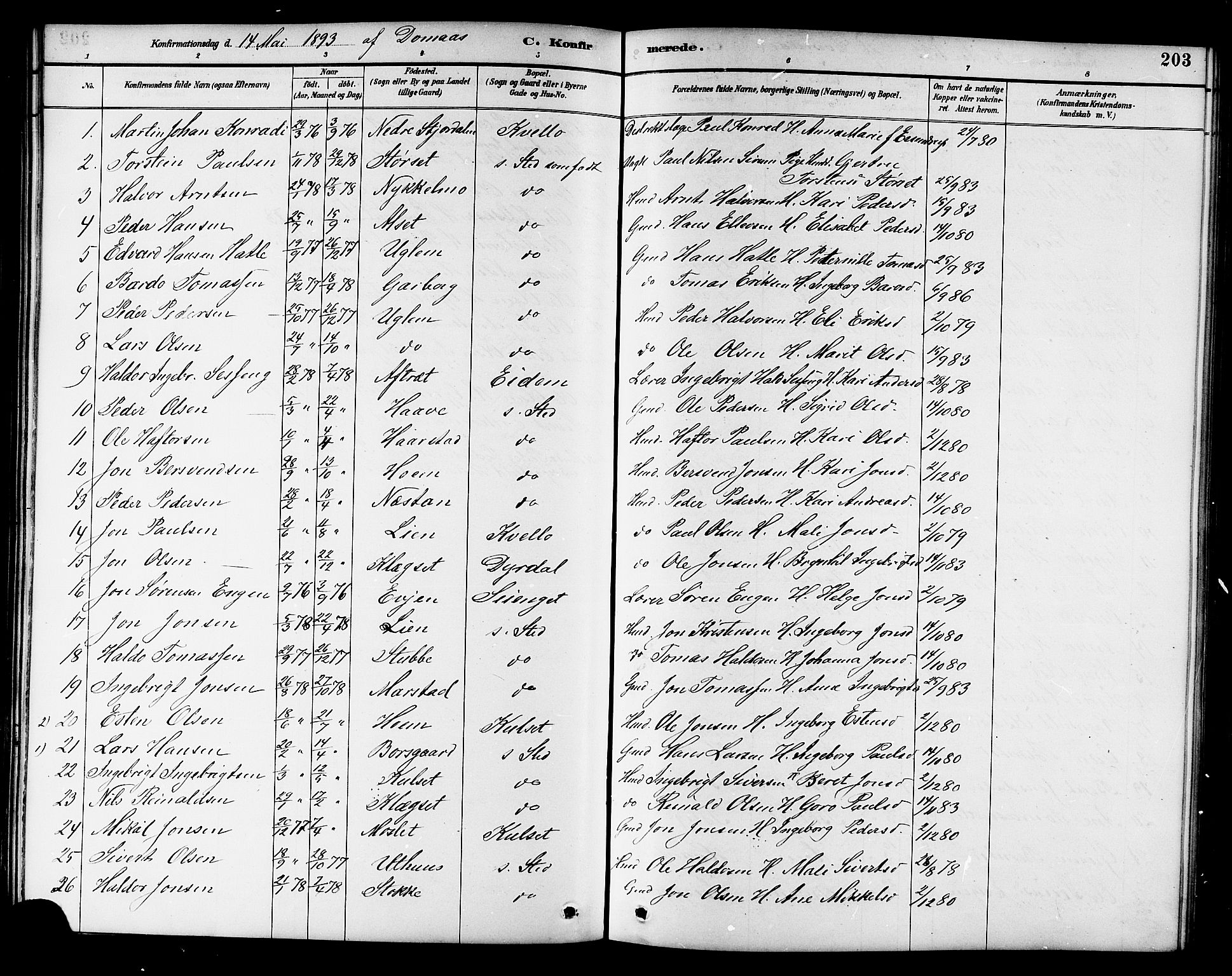 Ministerialprotokoller, klokkerbøker og fødselsregistre - Sør-Trøndelag, AV/SAT-A-1456/695/L1157: Parish register (copy) no. 695C08, 1889-1913, p. 203