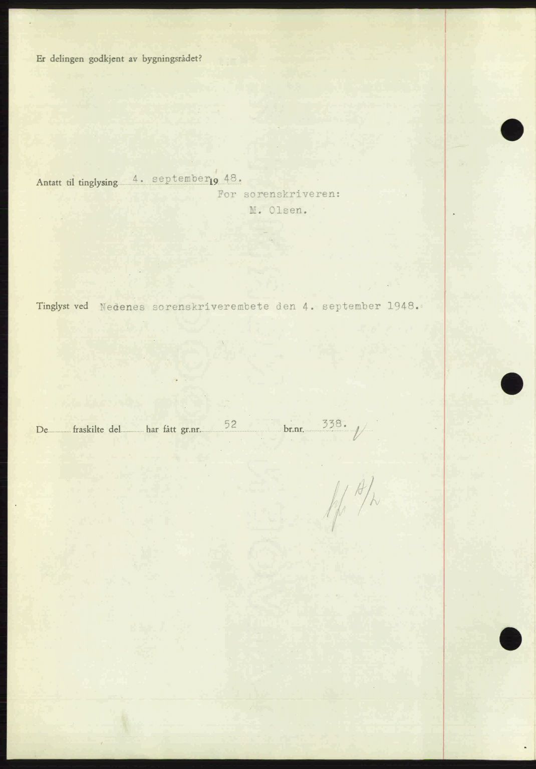 Nedenes sorenskriveri, AV/SAK-1221-0006/G/Gb/Gba/L0059: Mortgage book no. A11, 1948-1948, Diary no: : 1233/1948