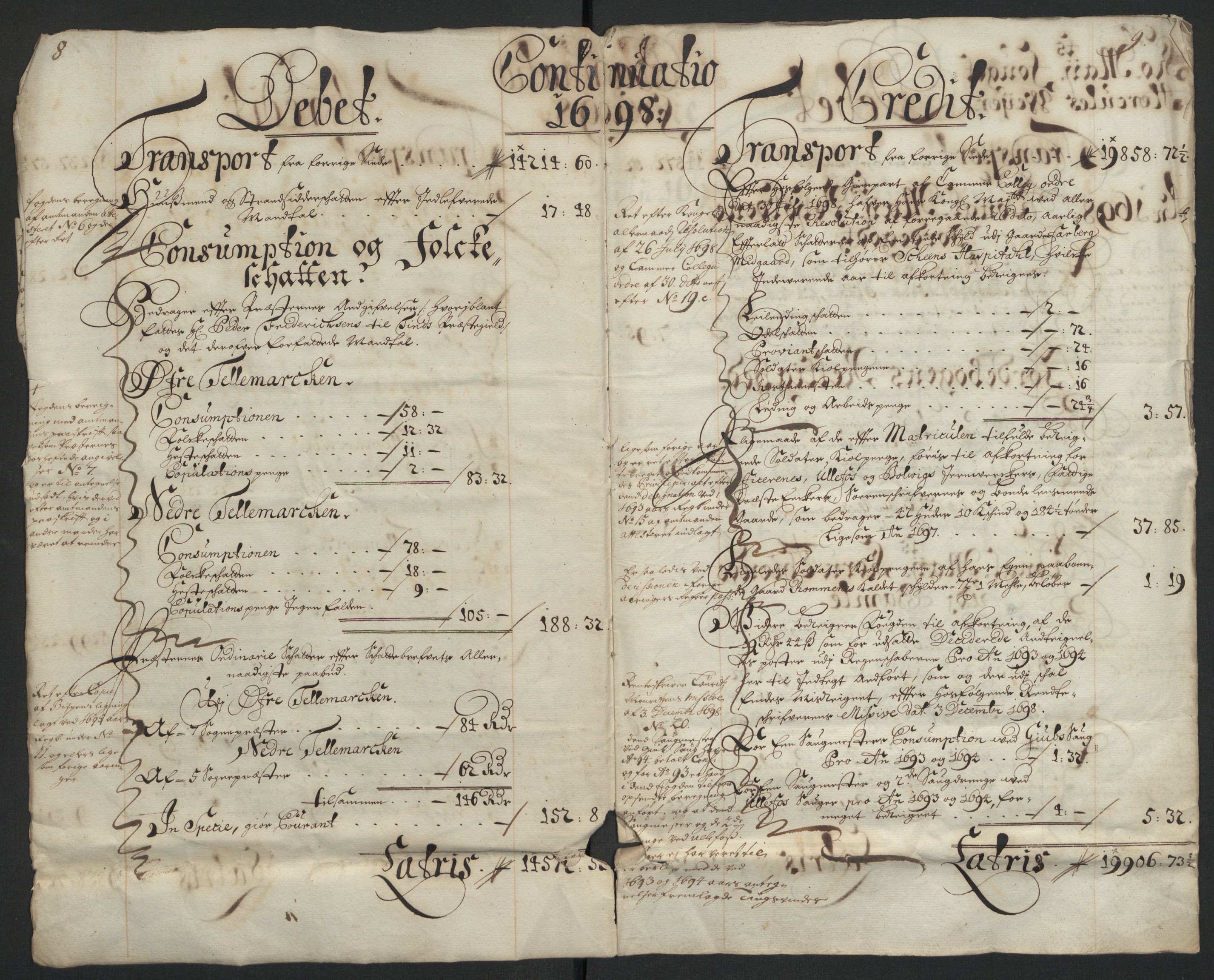 Rentekammeret inntil 1814, Reviderte regnskaper, Fogderegnskap, AV/RA-EA-4092/R36/L2098: Fogderegnskap Øvre og Nedre Telemark og Bamble, 1698, p. 8
