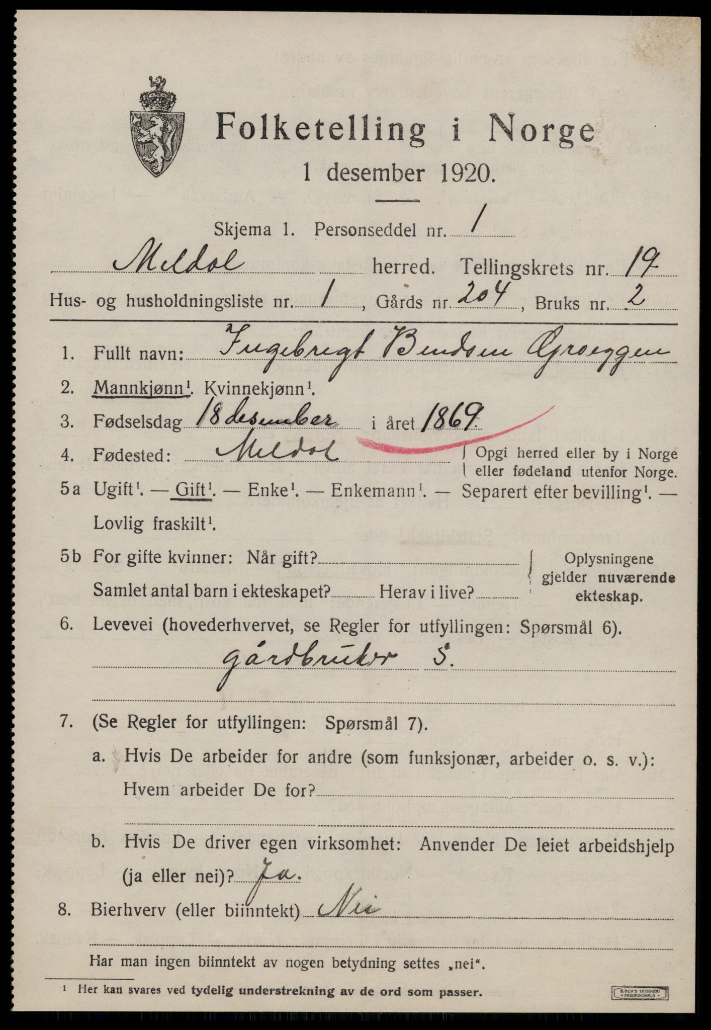 SAT, 1920 census for Meldal, 1920, p. 11729