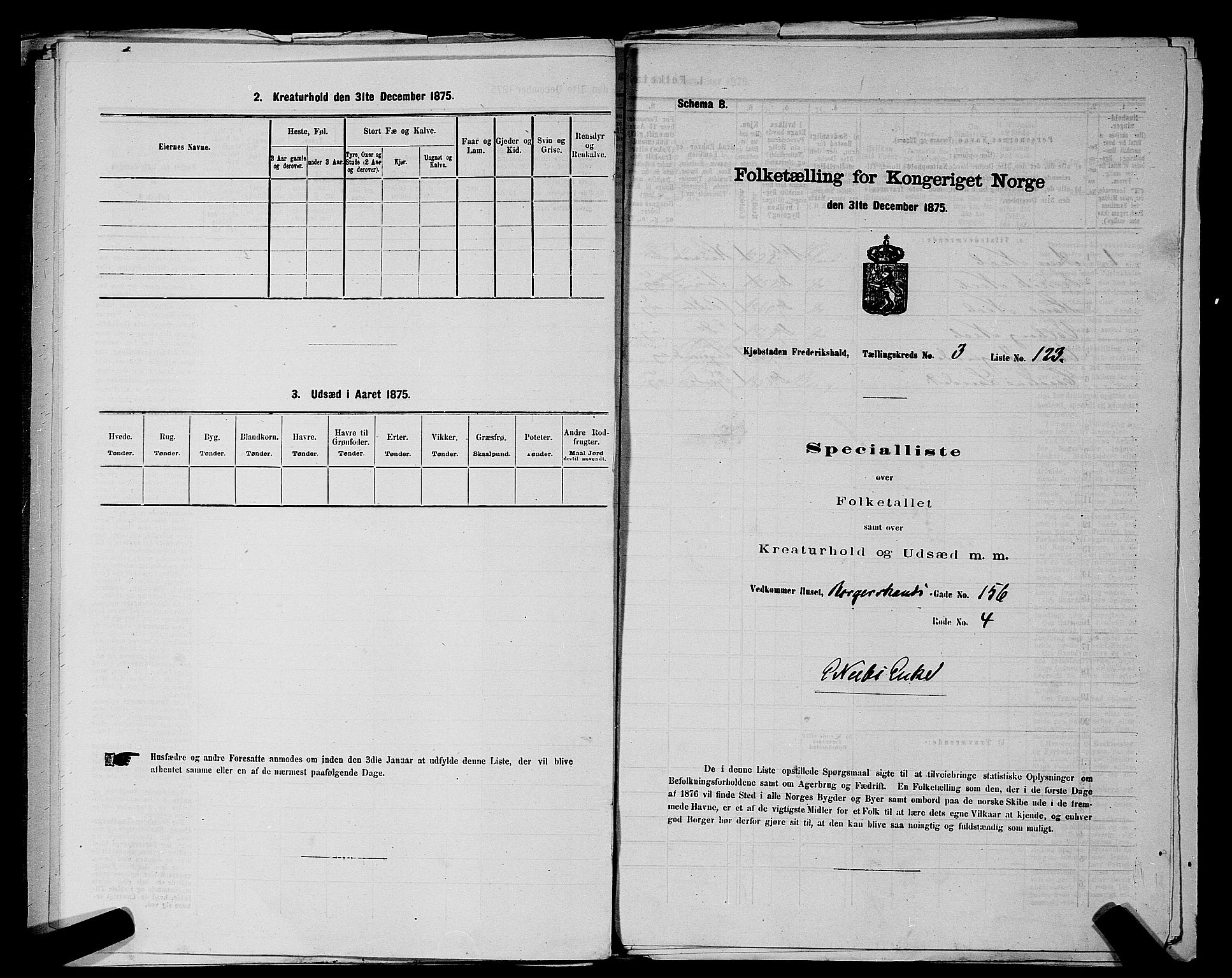 RA, 1875 census for 0101P Fredrikshald, 1875, p. 289