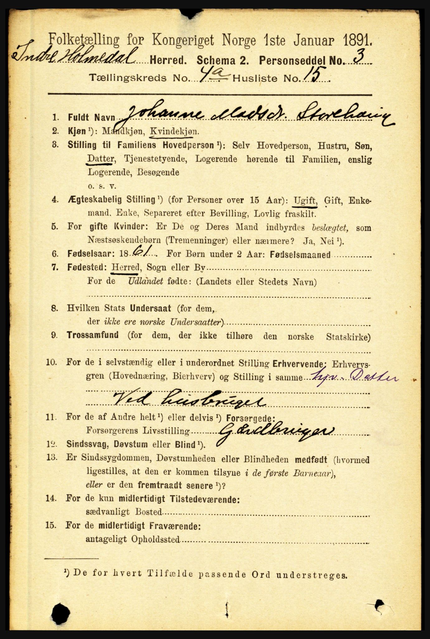 RA, 1891 census for 1430 Indre Holmedal, 1891, p. 1420