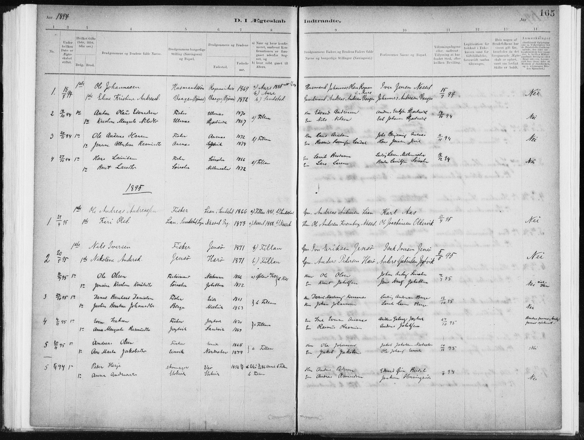 Ministerialprotokoller, klokkerbøker og fødselsregistre - Sør-Trøndelag, SAT/A-1456/637/L0558: Parish register (official) no. 637A01, 1882-1899, p. 165