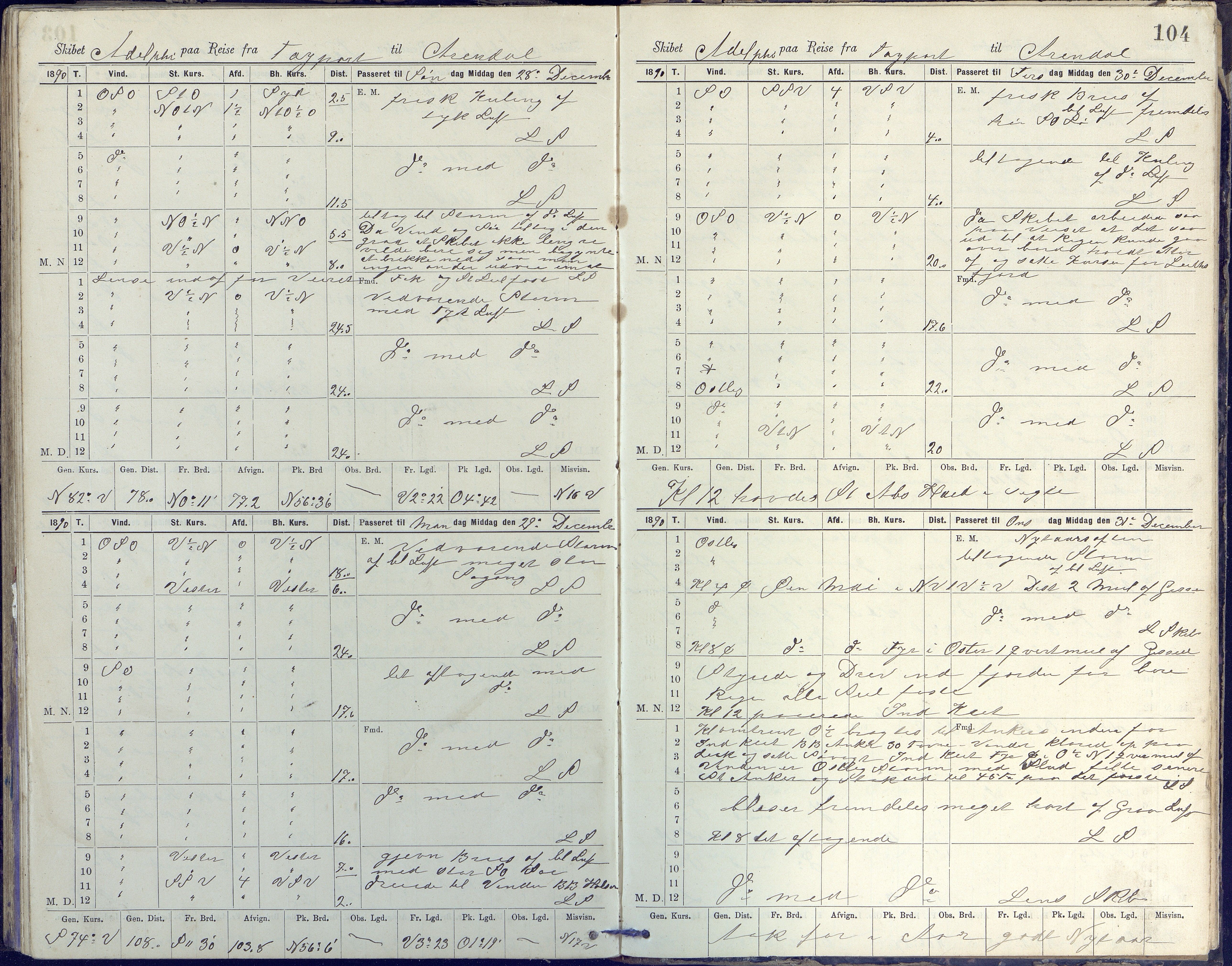 Fartøysarkivet, AAKS/PA-1934/F/L0002/0020: Flere fartøy (se mappenivå) / Adolphi (skonnert), 1888-1891, p. 104