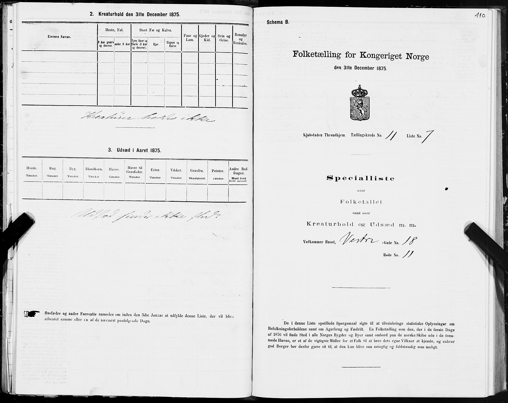 SAT, 1875 census for 1601 Trondheim, 1875, p. 6110