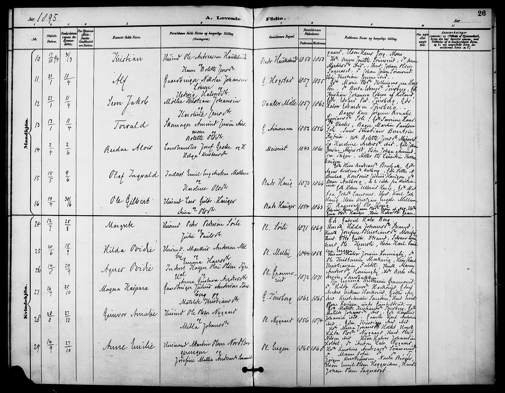Aurskog prestekontor Kirkebøker, SAO/A-10304a/F/Fa/L0009: Parish register (official) no. I 9, 1891-1898, p. 26