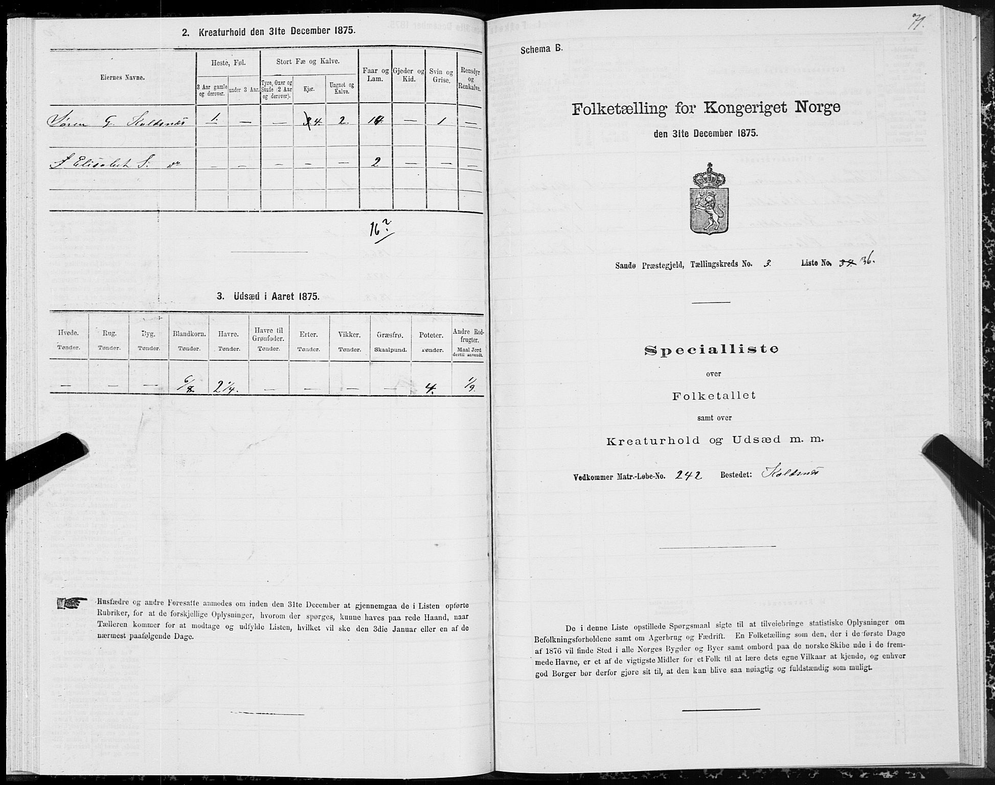 SAT, 1875 census for 1514P Sande, 1875, p. 2071