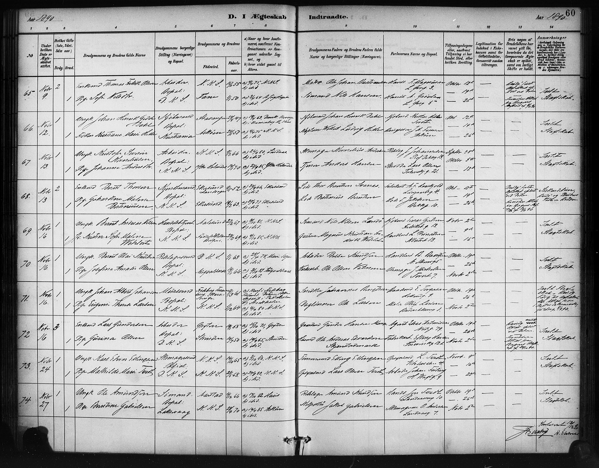 Korskirken sokneprestembete, SAB/A-76101/H/Haa/L0037: Parish register (official) no. D 4, 1883-1904, p. 60