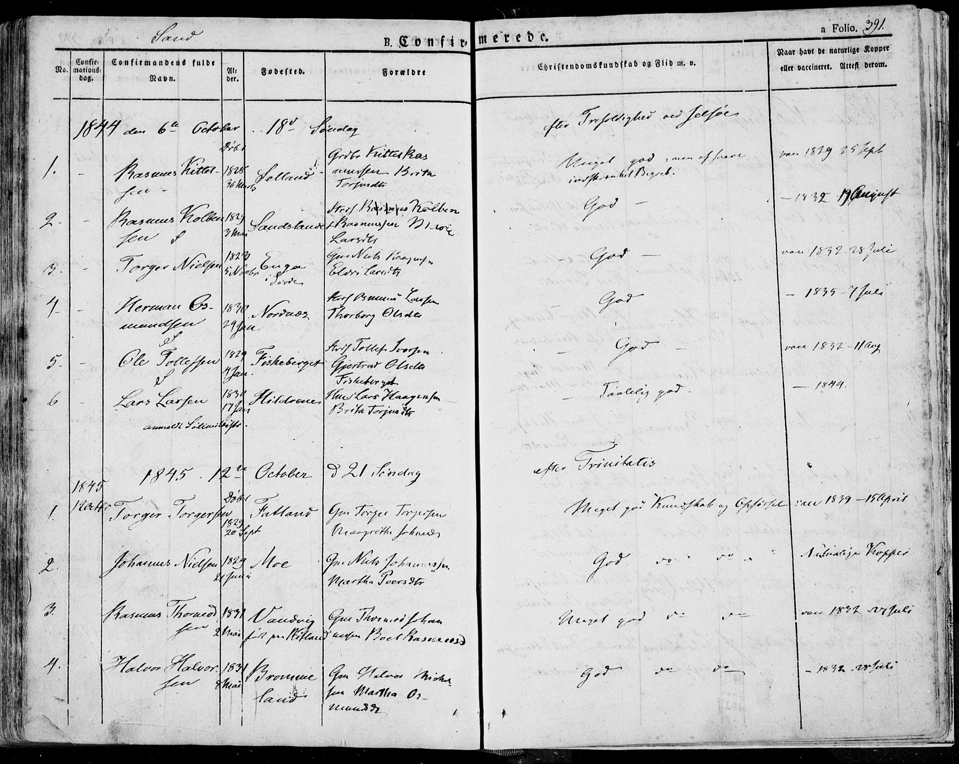 Jelsa sokneprestkontor, SAST/A-101842/01/IV: Parish register (official) no. A 6.1, 1828-1853, p. 391