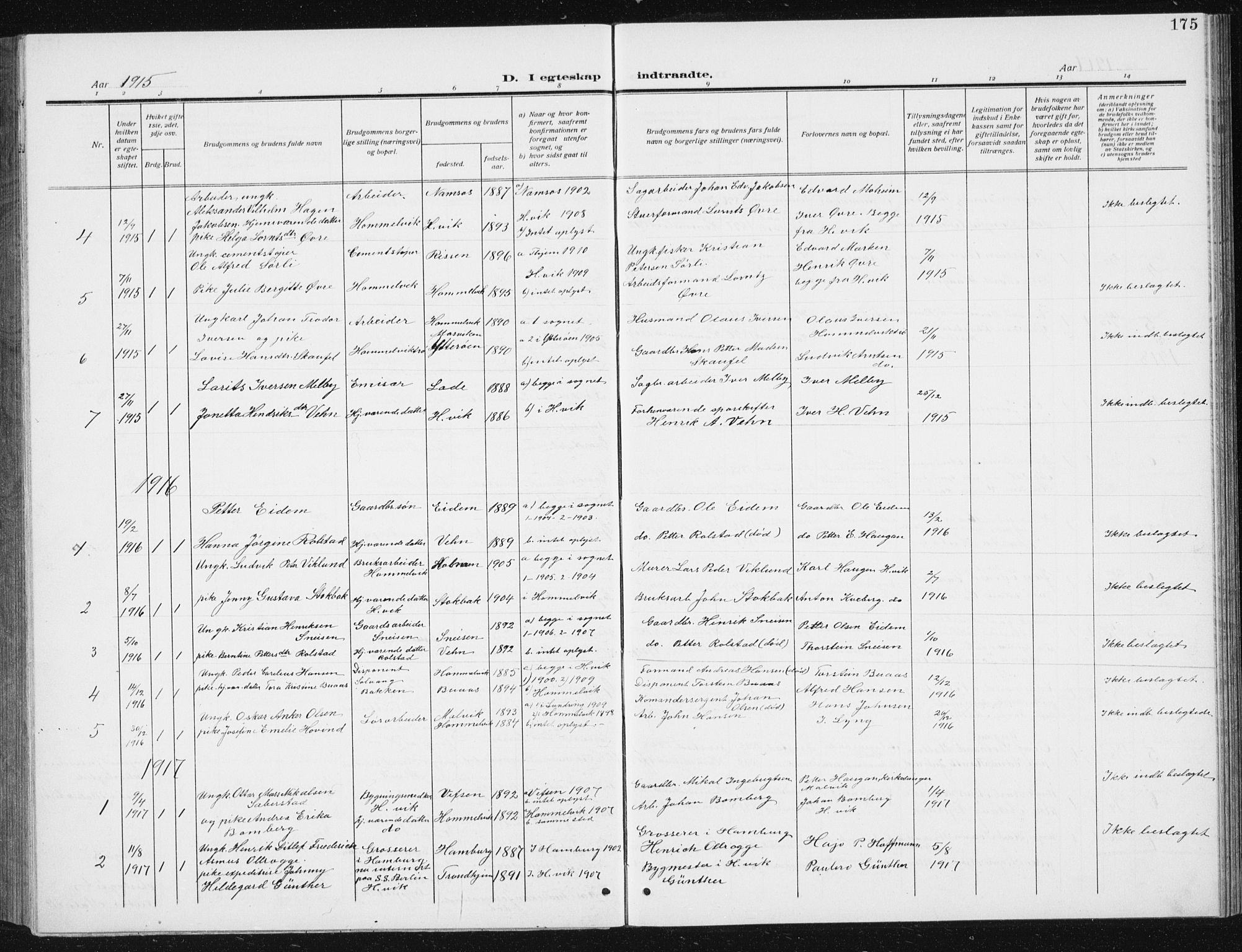 Ministerialprotokoller, klokkerbøker og fødselsregistre - Sør-Trøndelag, SAT/A-1456/617/L0431: Parish register (copy) no. 617C02, 1910-1936, p. 175