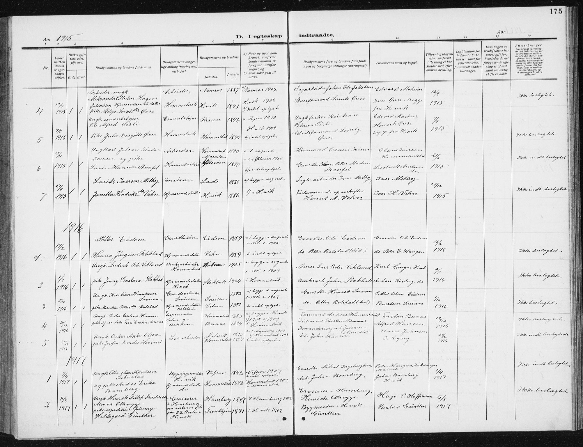 Ministerialprotokoller, klokkerbøker og fødselsregistre - Sør-Trøndelag, AV/SAT-A-1456/617/L0431: Parish register (copy) no. 617C02, 1910-1936, p. 175