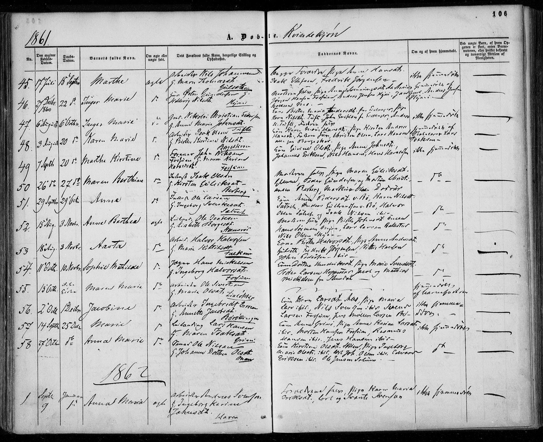 Gjerpen kirkebøker, SAKO/A-265/F/Fa/L0008a: Parish register (official) no. I 8A, 1857-1871, p. 106