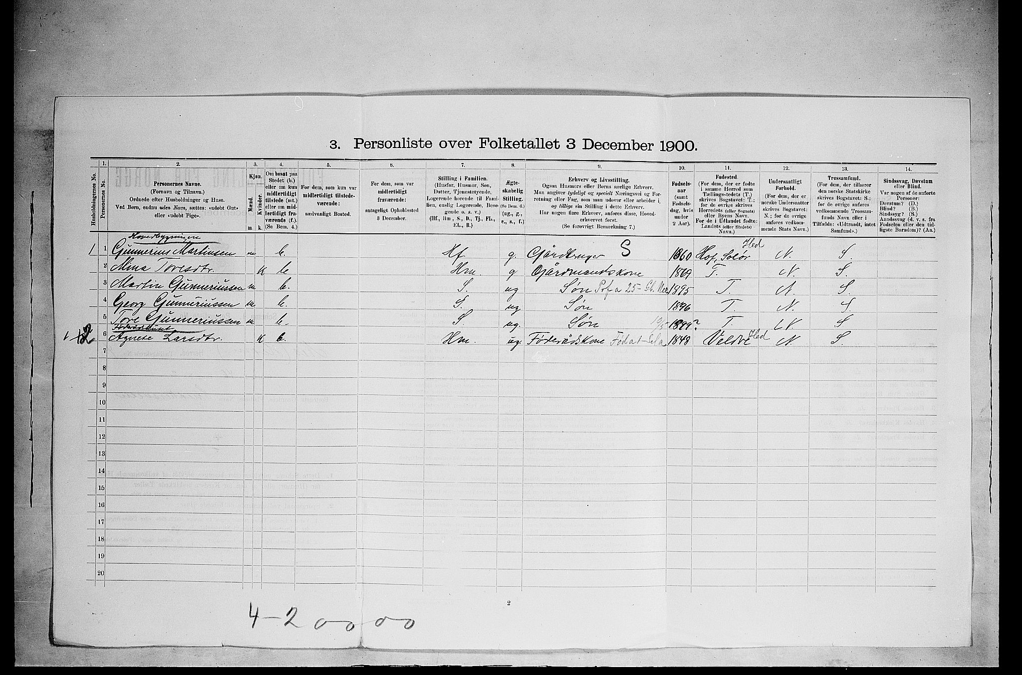 SAH, 1900 census for Nes, 1900, p. 625