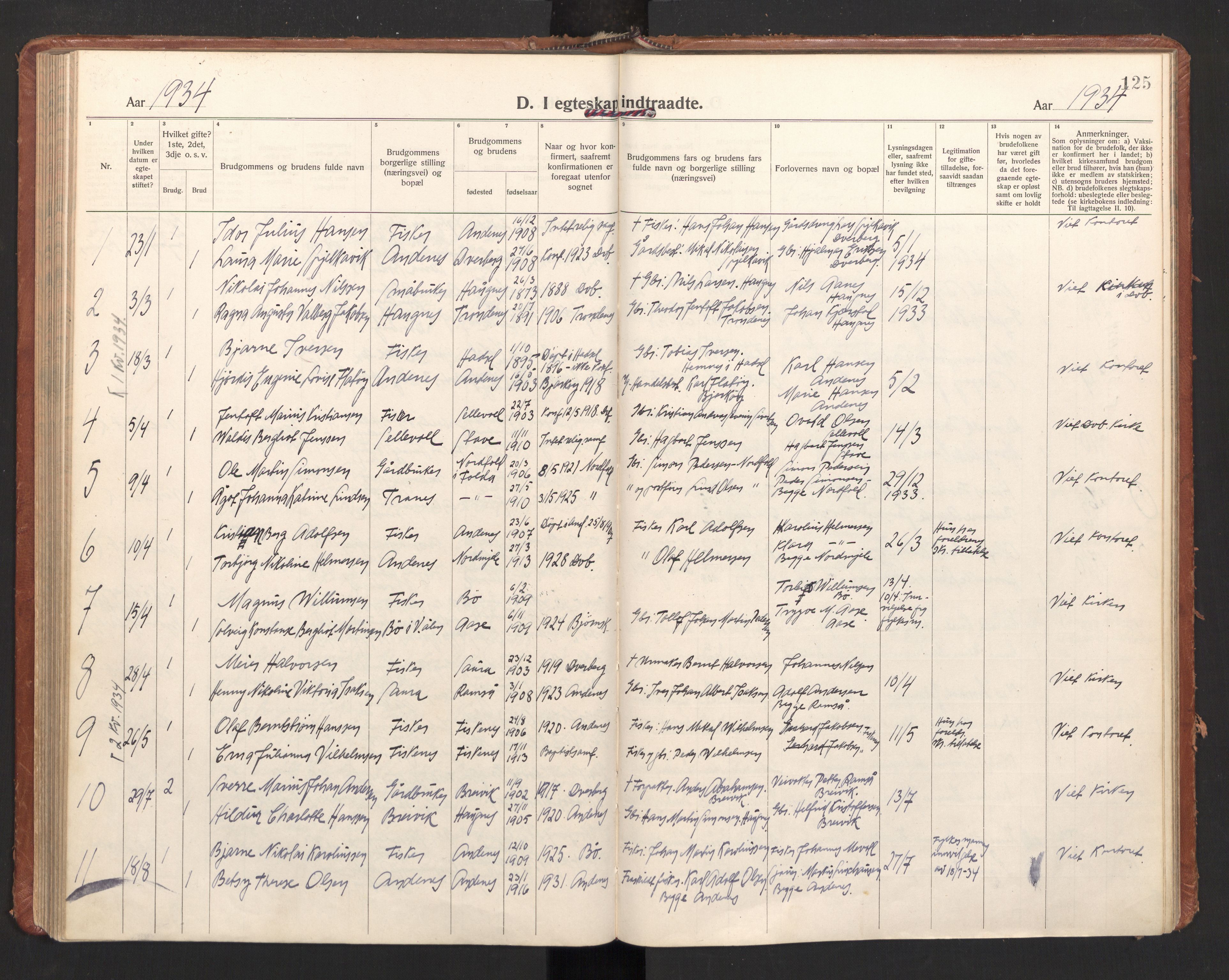 Ministerialprotokoller, klokkerbøker og fødselsregistre - Nordland, SAT/A-1459/897/L1408: Parish register (official) no. 897A15, 1922-1938, p. 125