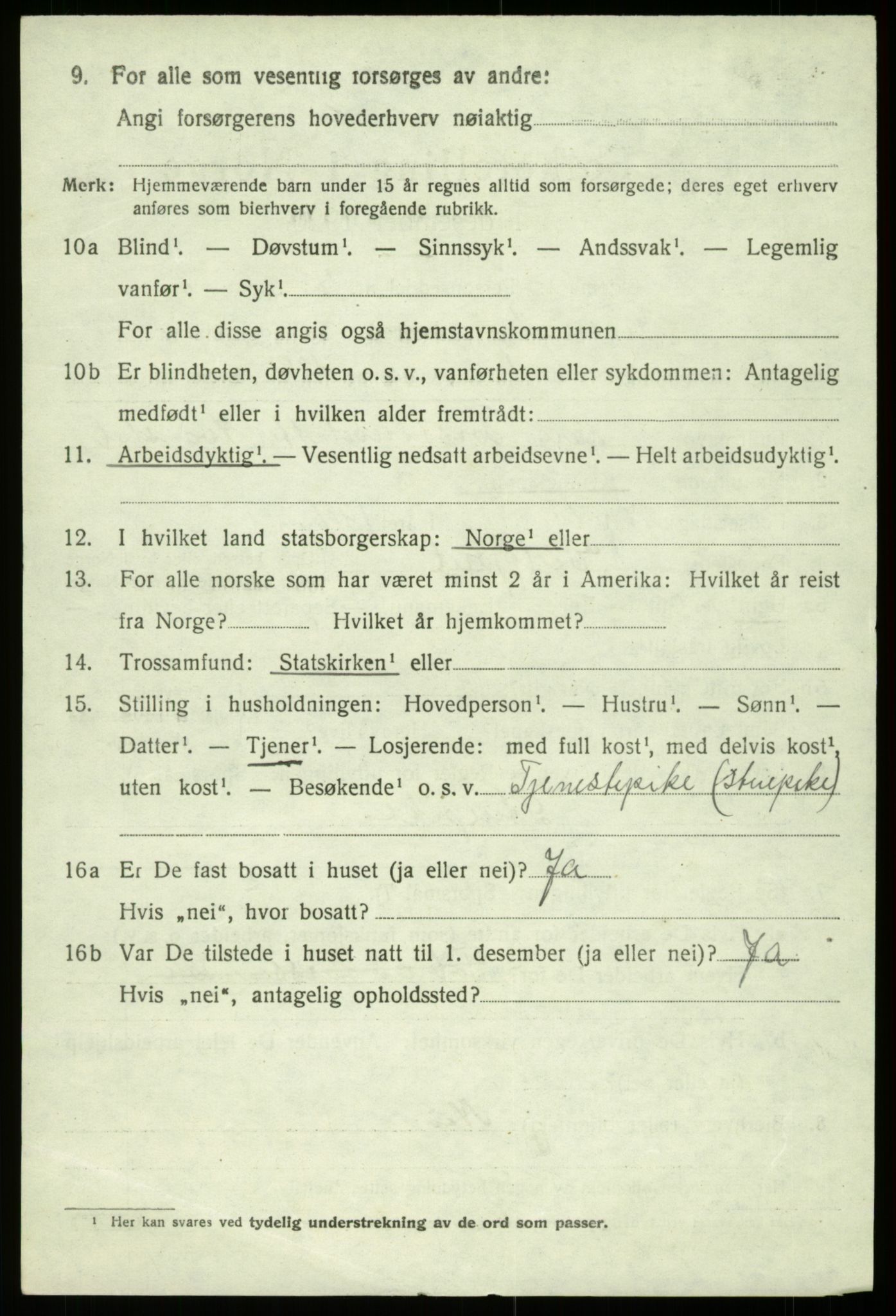 SAB, 1920 census for Kinsarvik, 1920, p. 3161