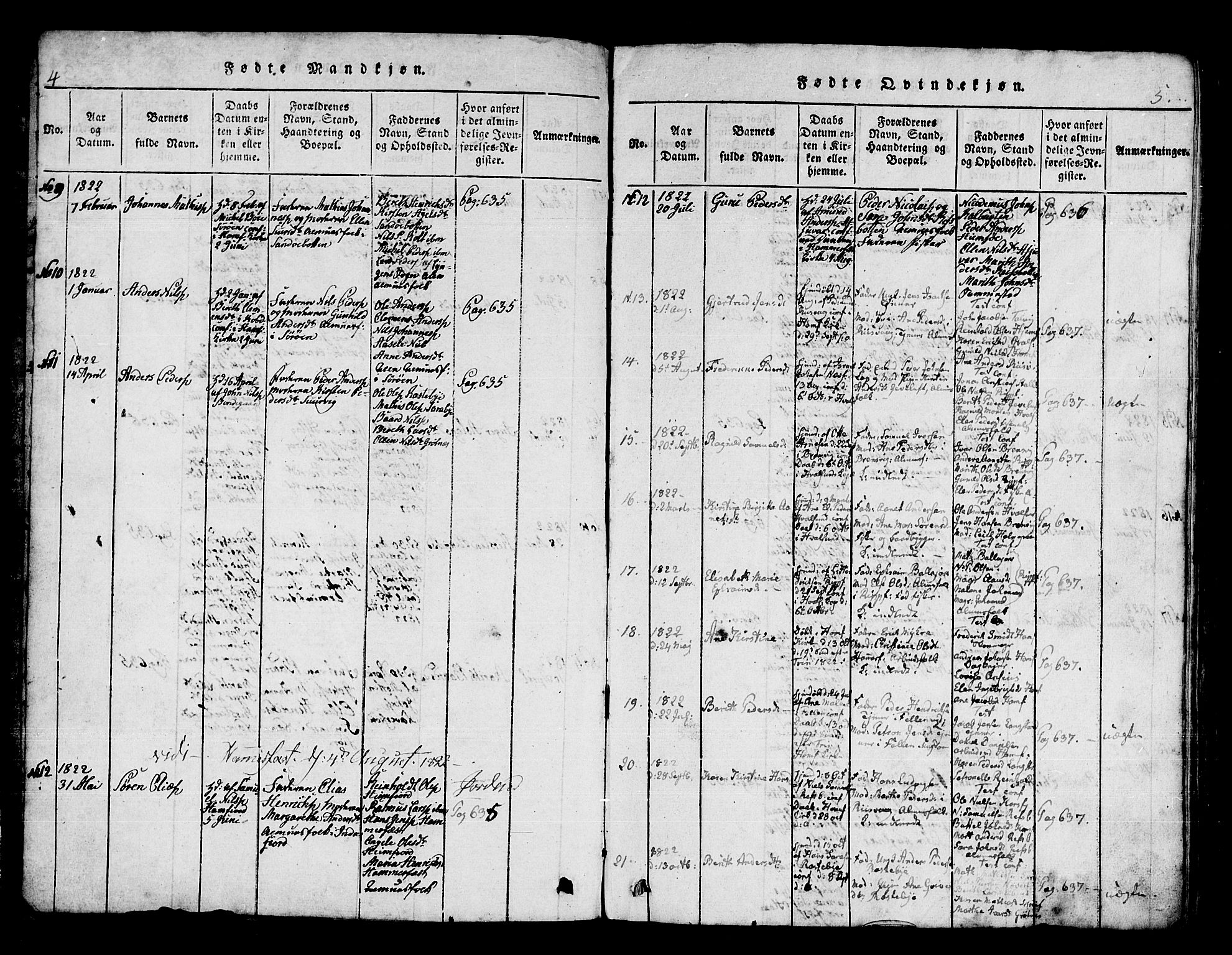 Hammerfest sokneprestkontor, AV/SATØ-S-1347/H/Hb/L0001.klokk: Parish register (copy) no. 1, 1822-1850, p. 4-5