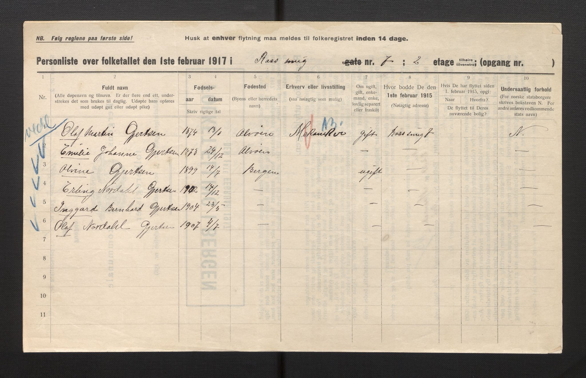 SAB, Municipal Census 1917 for Bergen, 1917, p. 31787