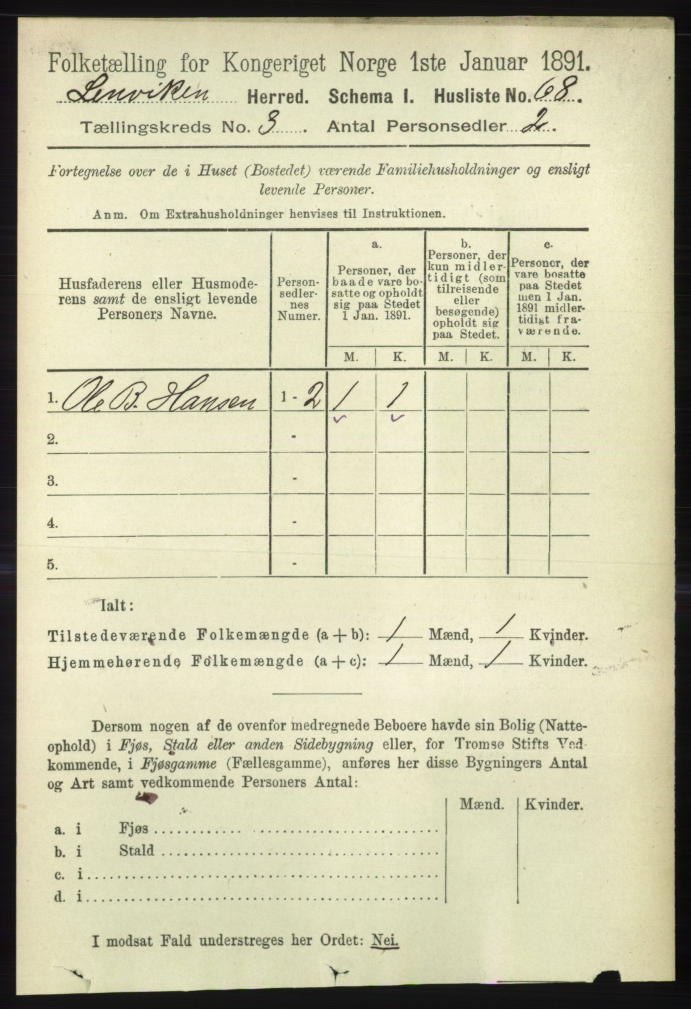 RA, 1891 census for 1931 Lenvik, 1891, p. 1348