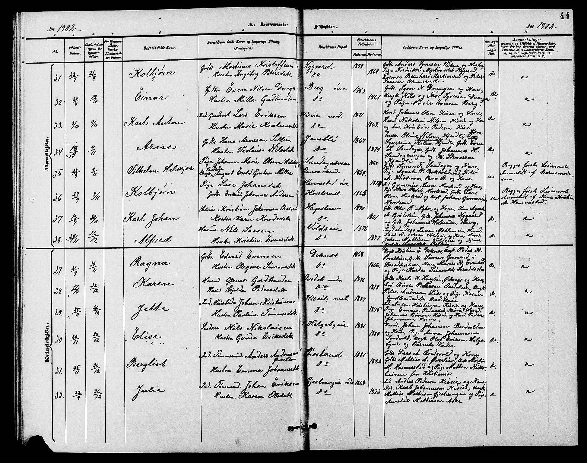 Nes prestekontor, Hedmark, AV/SAH-PREST-020/L/La/L0007: Parish register (copy) no. 7, 1892-1912, p. 44