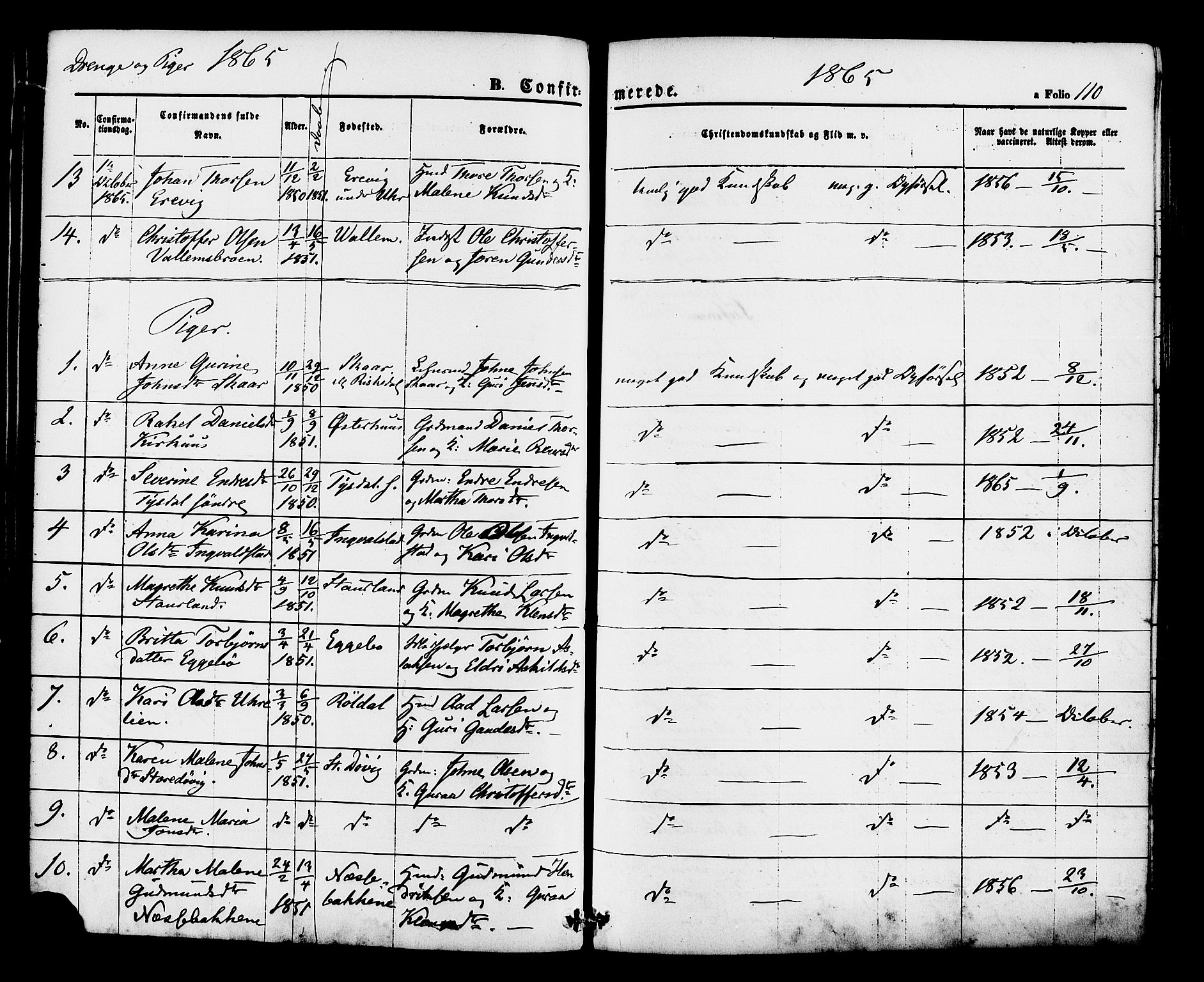 Hjelmeland sokneprestkontor, AV/SAST-A-101843/01/IV/L0012: Parish register (official) no. A 12, 1862-1886, p. 110