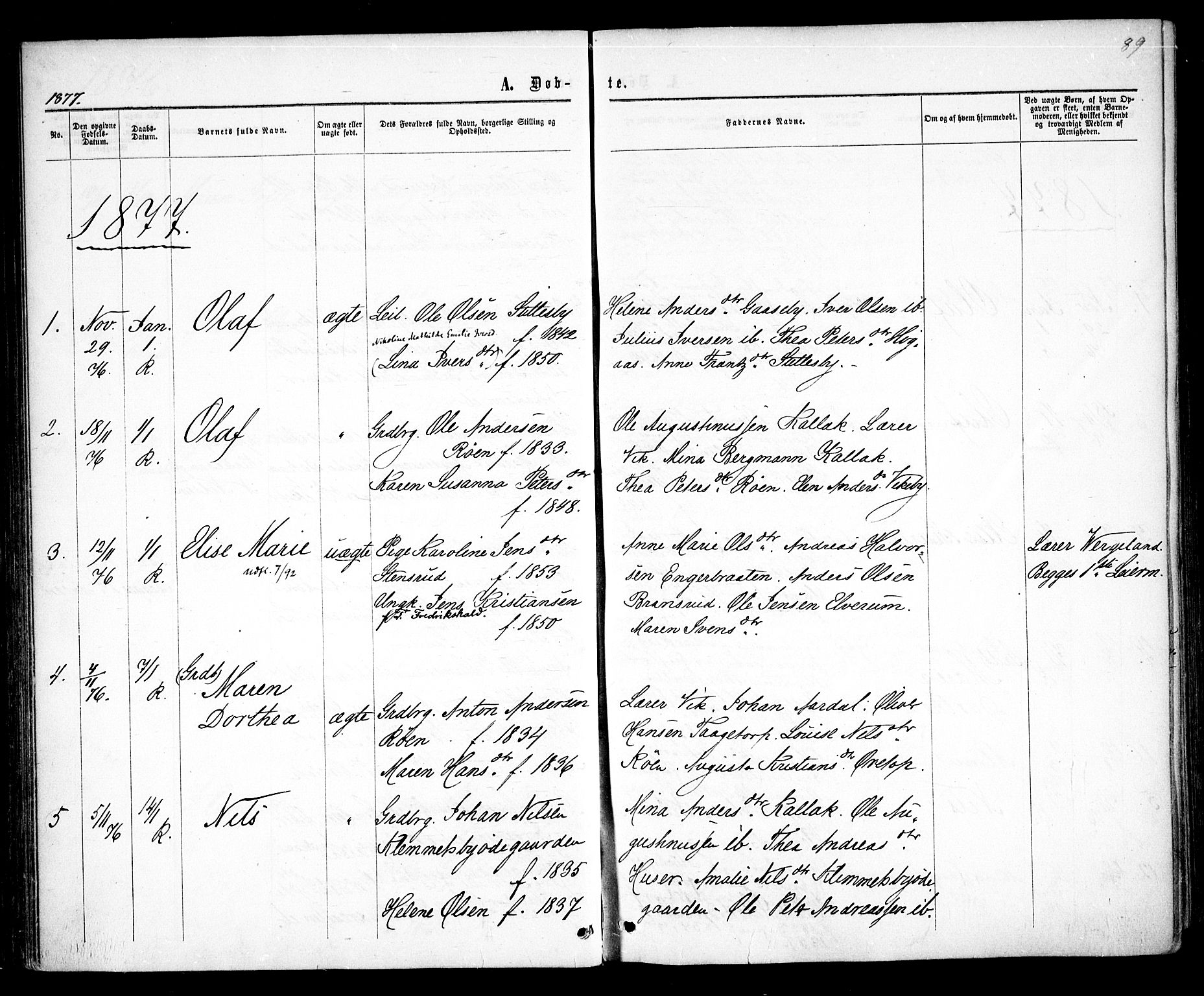 Rødenes prestekontor Kirkebøker, AV/SAO-A-2005/F/Fa/L0008: Parish register (official) no. I 8, 1869-1879, p. 89