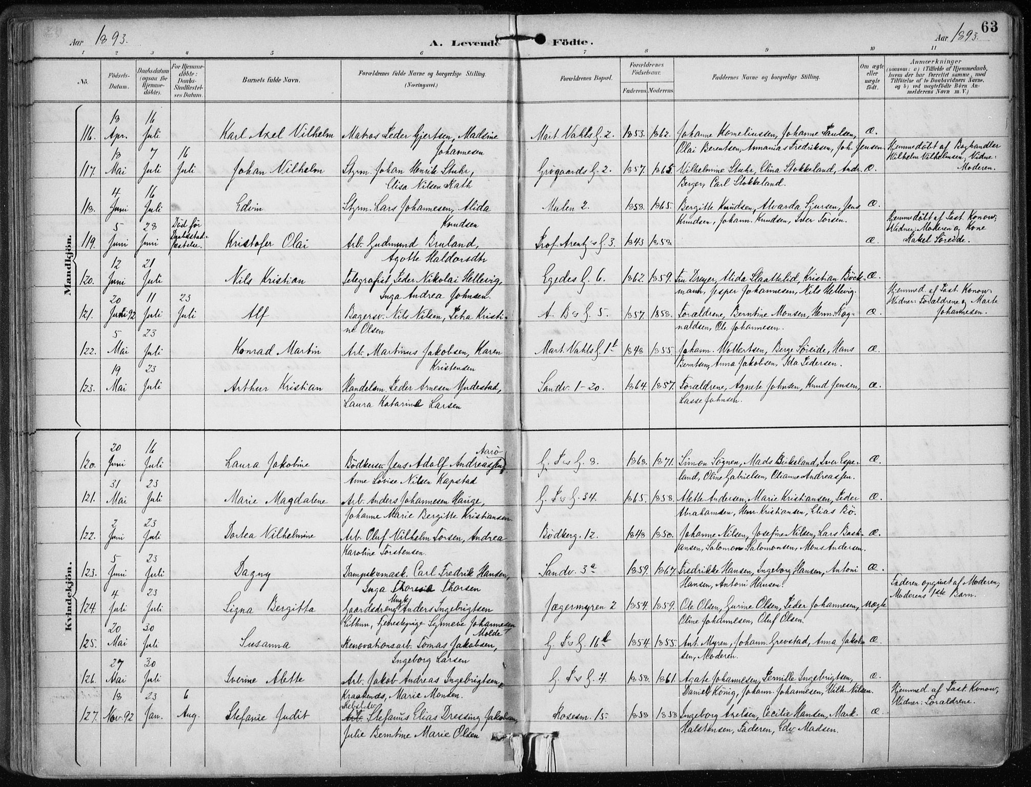 Sandviken Sokneprestembete, AV/SAB-A-77601/H/Ha/L0005: Parish register (official) no. B 2, 1891-1901, p. 63