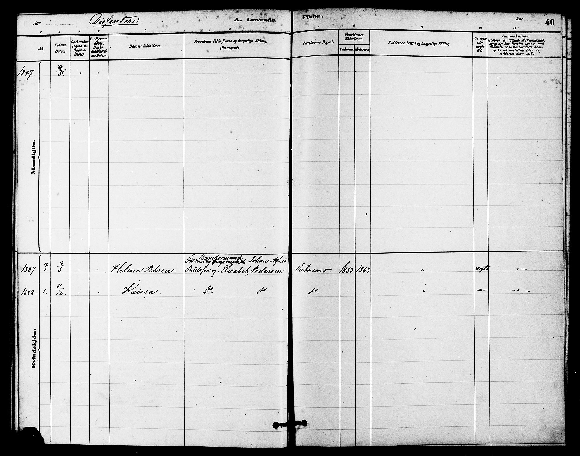 Eigersund sokneprestkontor, SAST/A-101807/S08/L0016: Parish register (official) no. A 16, 1879-1893, p. 40