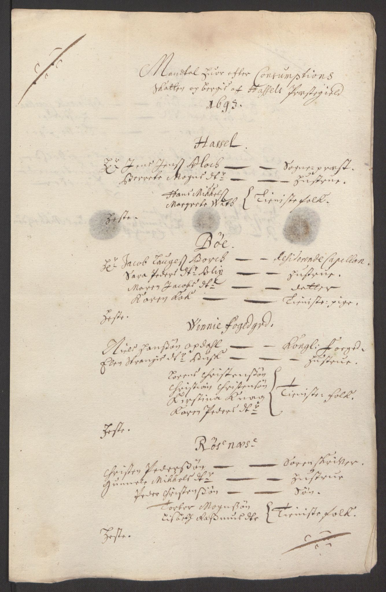 Rentekammeret inntil 1814, Reviderte regnskaper, Fogderegnskap, AV/RA-EA-4092/R67/L4676: Fogderegnskap Vesterålen, Andenes og Lofoten, 1691-1693, p. 288